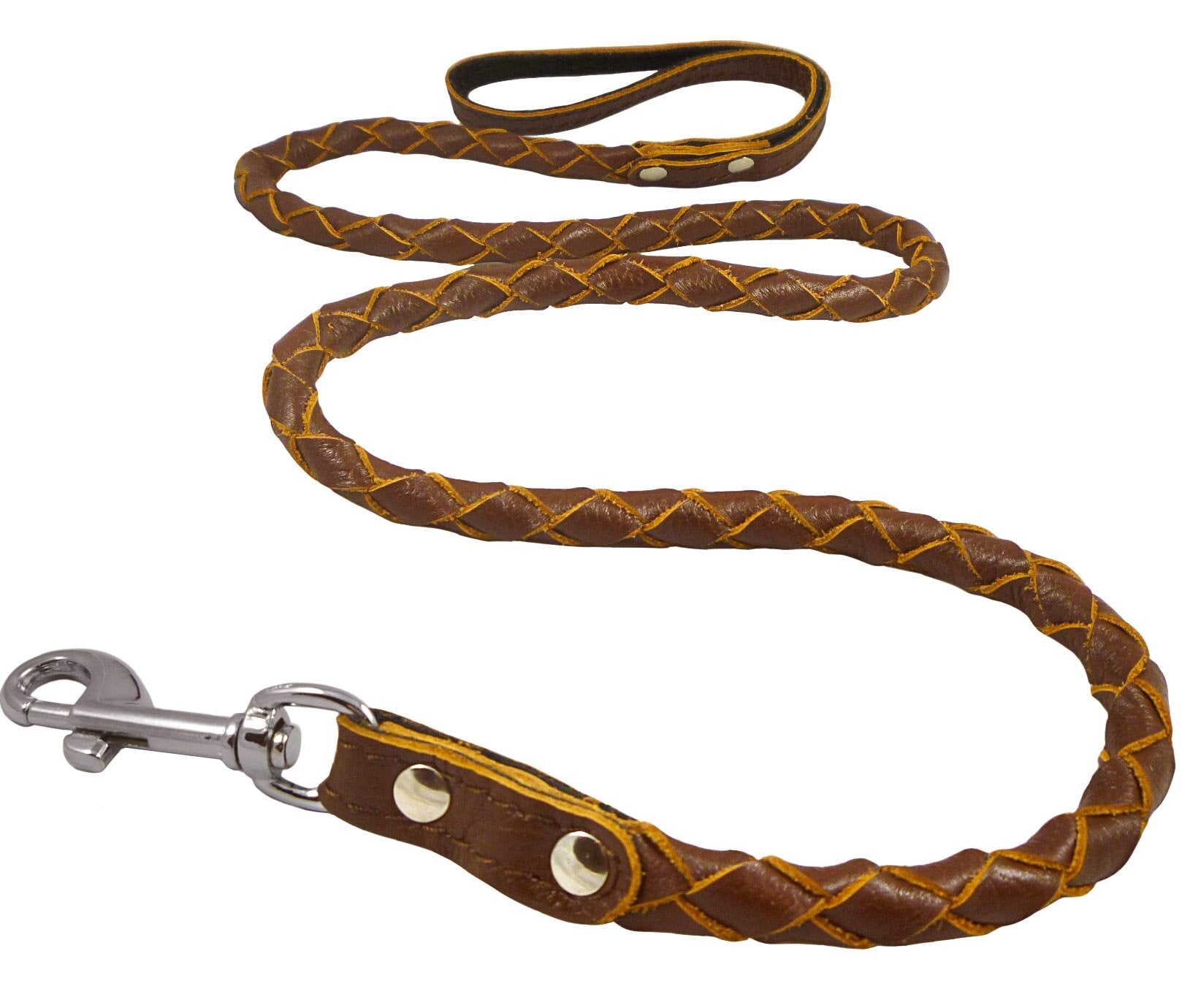 4-Thong Round Fully Braided Genuine Leather Dog Leash, 4 Ft X 5/8' (15Mm) Brown, Medium Breeds