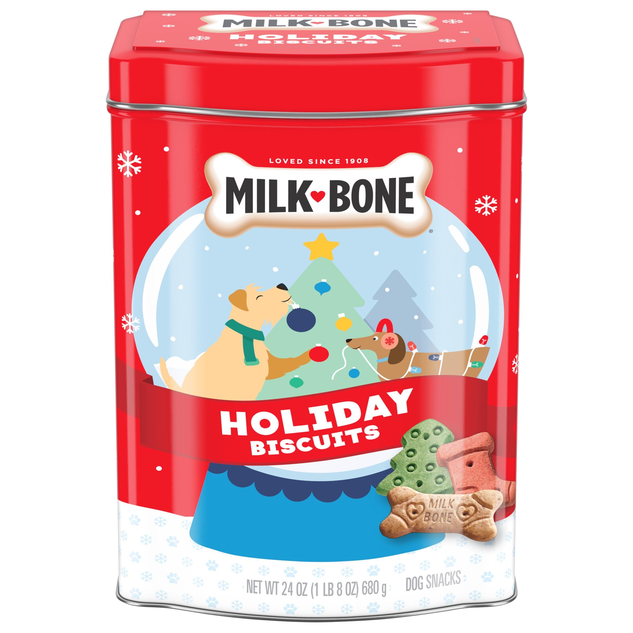 Milk-Bone Limited Edition Holiday Dog Treats, Small Biscuits, 24 Ounce Reusable Tin