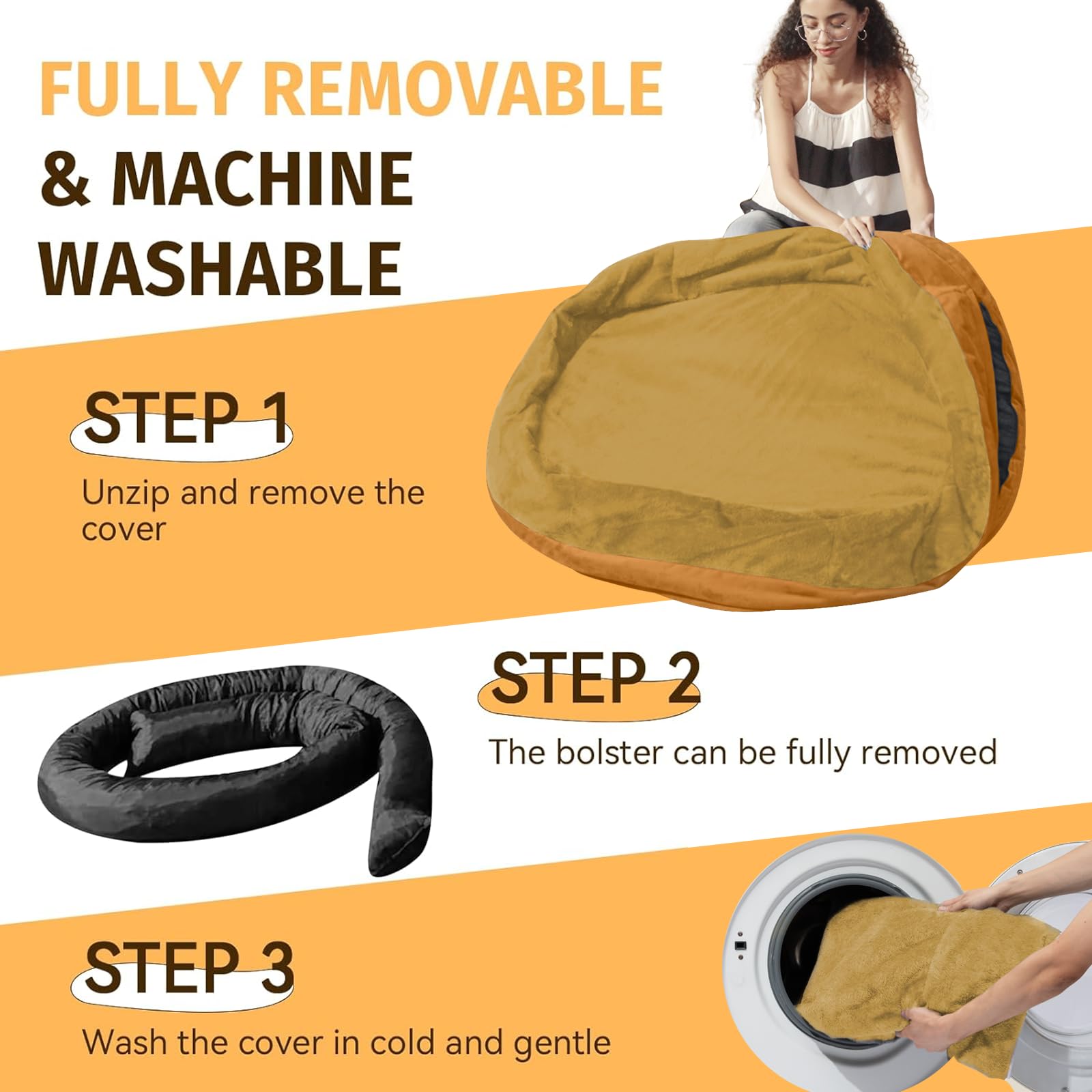 Orthopedic Washable Large Dog Bed: Cooling Dog Bed With Bolsters - Jumbo Bed Waterproof Removable Cover Non-Slip Bottom For Extr