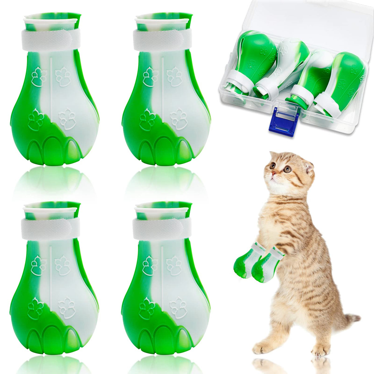 4Pcs Cat Boots For Cats Only Paw Covers Protectors New-Update Claws Shoes Paws Wound Boot Silicon Anti Scratch Cat Mittens For Bathing, Nail Clipping, Ears Cleaning, Treatment