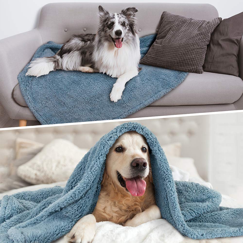 Petami Fluffy Dog Blanket For Medium Large Dog, Pet Blanket For Bed, Sherpa Furniture Couch Cover Protector, Soft Fleece Cat Sofa Throw, Shag Plush Reversible Washable For Puppy Kitten, Blue 40X60