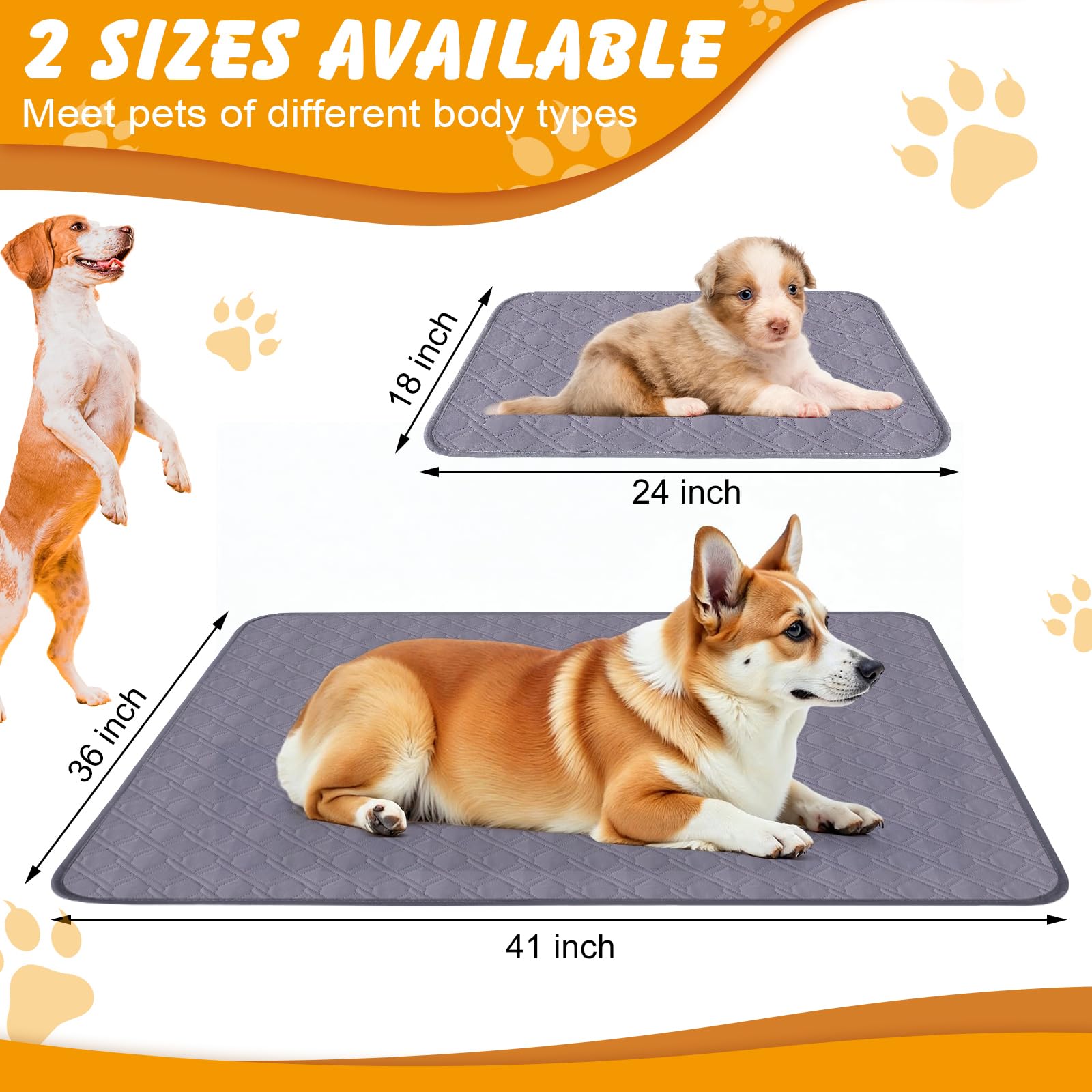 24    X 18   Washable Pee Pads For Dogs,2 Pack Reusable Puppy Pads,Waterproof & Leakproof Non-Slip Pet Pee Pads ,4 Layer Design