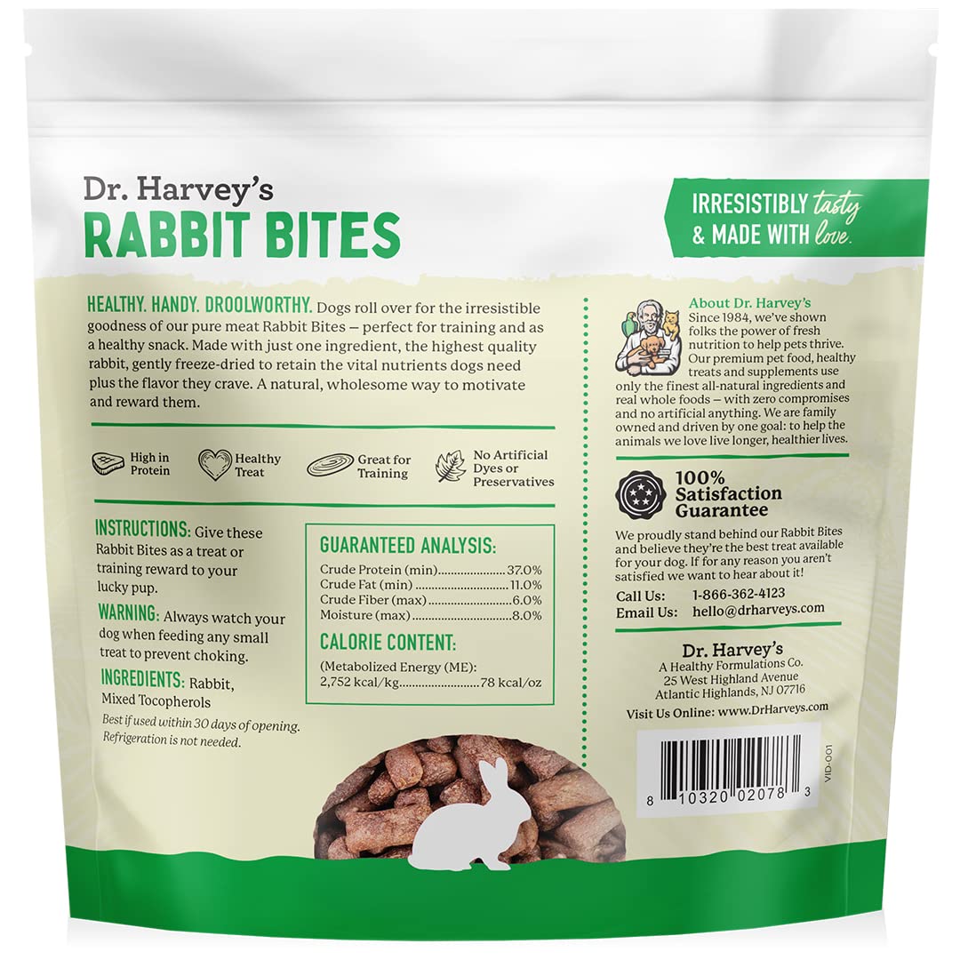 Dr. Harvey's Rabbit Bites Freeze-Dried Dog Treats, All-Natural Rabbit Meat, 7 Ounces, Allergen-Free, Single Ingredient