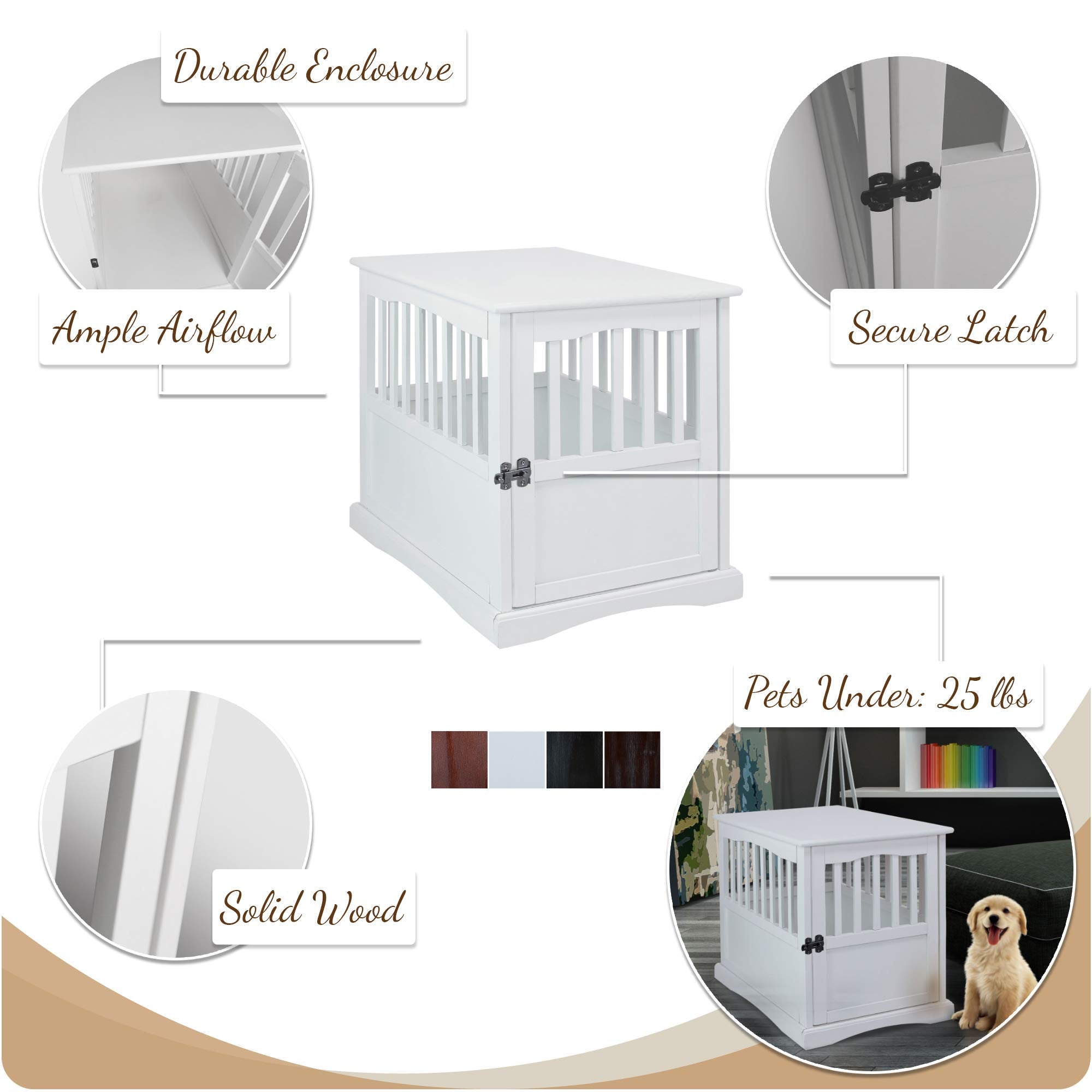 Casual Home Wooden Pet Crate, End Table, Medium, New White