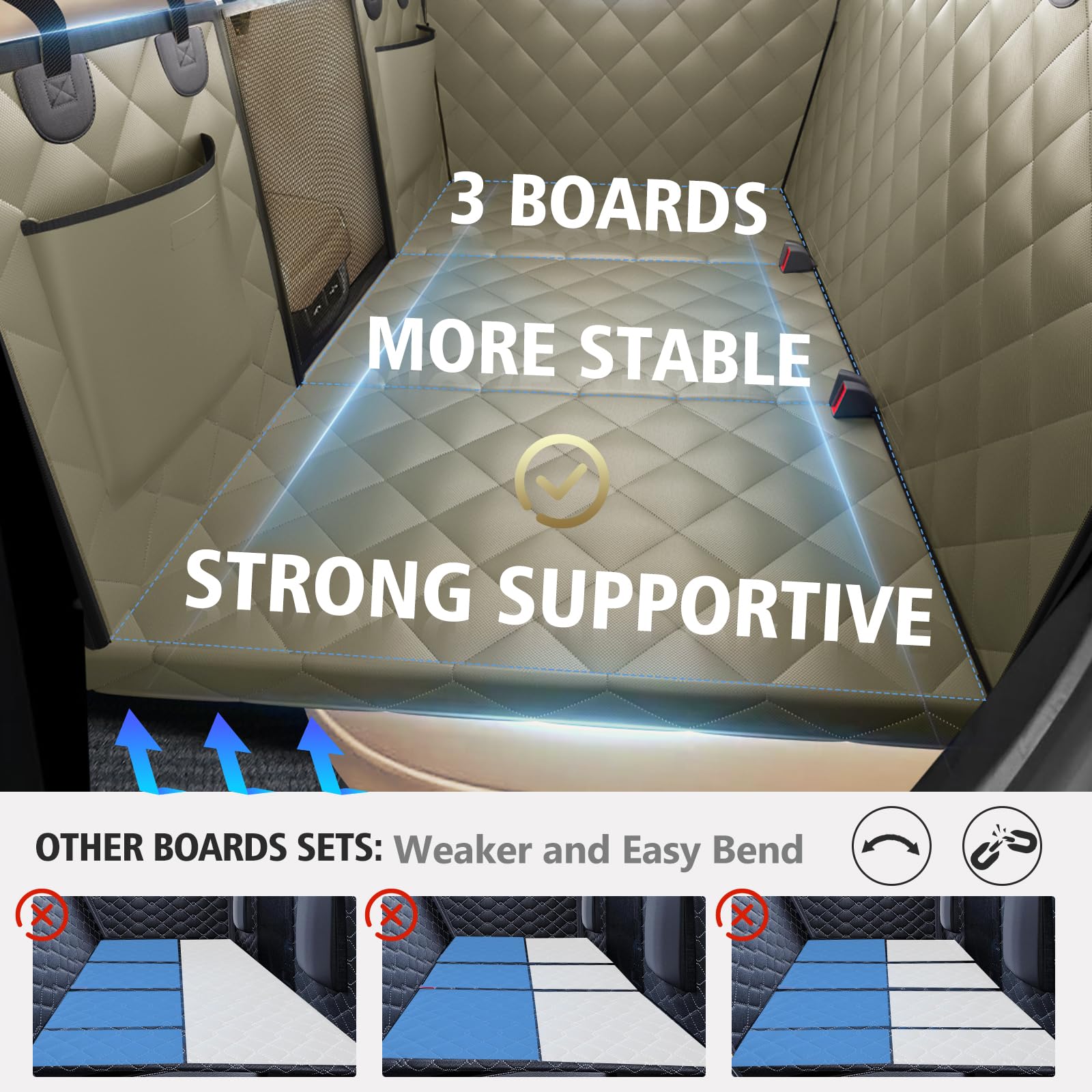 Back Seat Extender For Dogs, Dog Car Seat Cover For Back Seat Supports 420Lbs, Hard Bottom Backseat Extender For Dogs, Waterproo