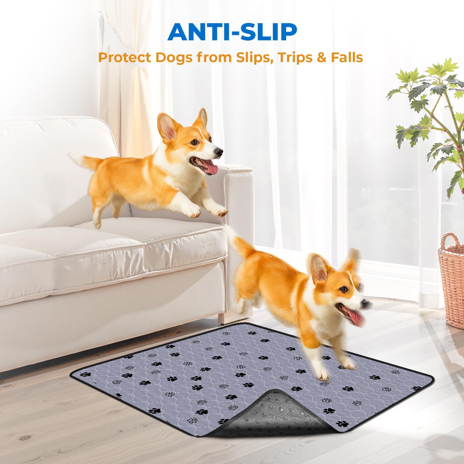 Fostanfly Non-Slip Washable Pee Pads For Dogs, 2 Pack 24''X47'' Ultra-Absorbent And Leak-Proof Washable Guinea Pig Pee Pads For