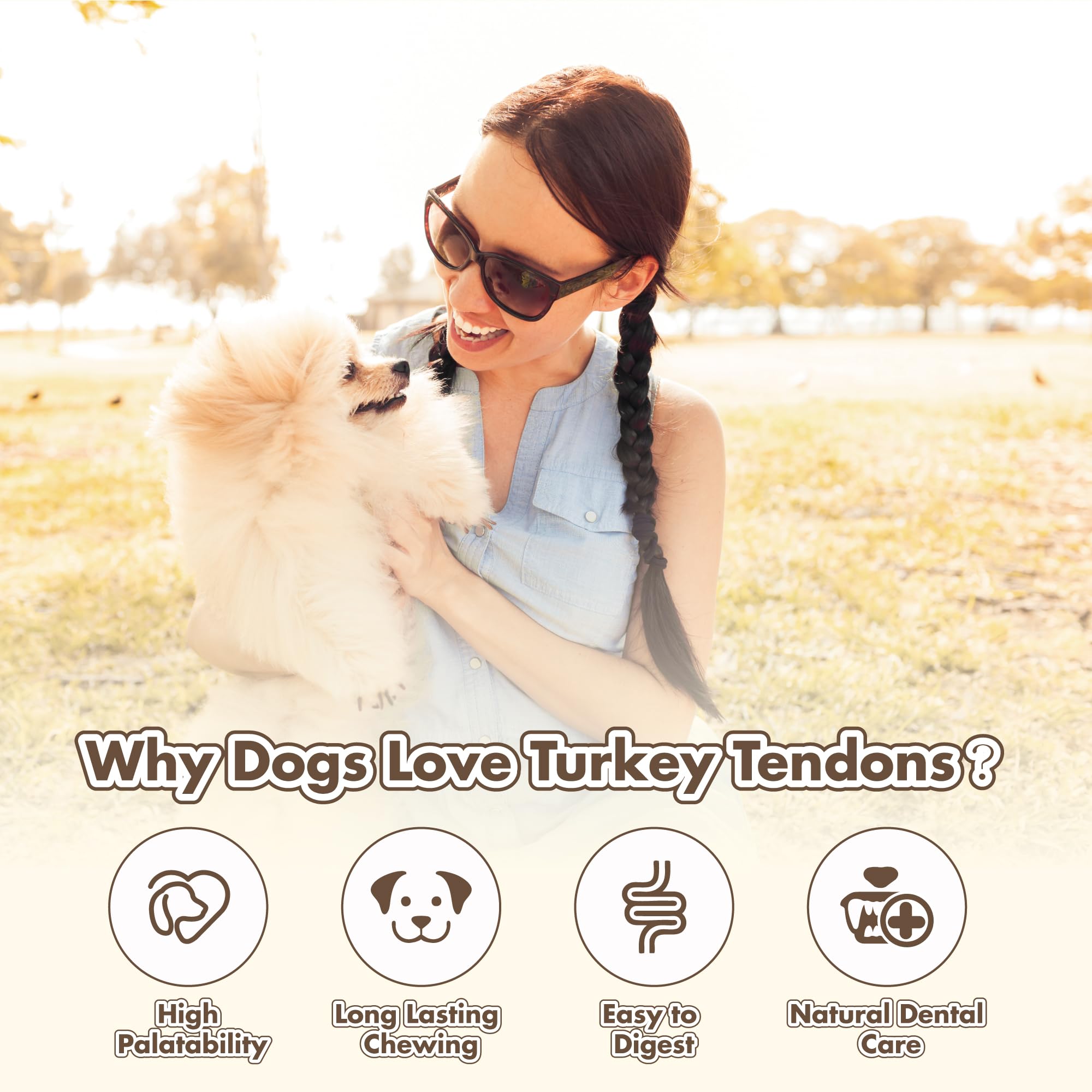 VITADAY Turkey Tendons for Dogs - All Natural, Hypoallergenic Treats, 3 oz Pack, Rawhide Free, Long Lasting Chews for Small Dogs