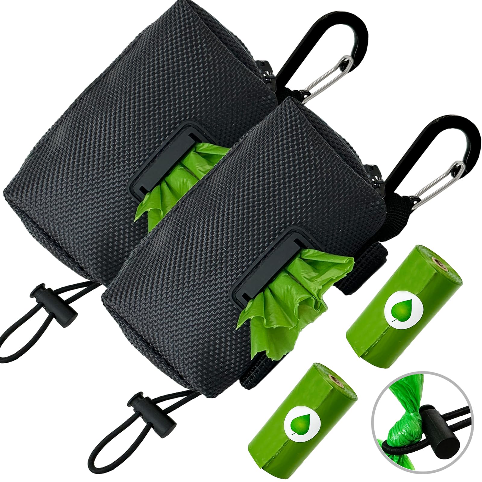 Dog Poop Bag Holder (2 Pack) Poop Bag Holder For Leash Attachment, Doggie Pet Waste Bag Dispenser, Puppy Potty Carrier Small Dog