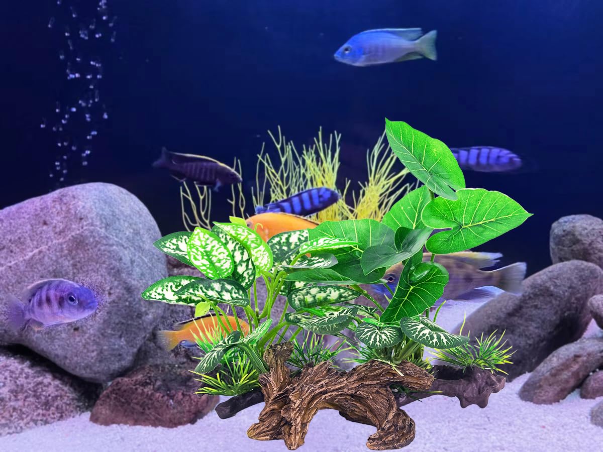 Vtapliea Fish Tank Decorations Aquarium Ornaments 3pcs Betta Silk Leaf Plants Artificial Driftwood Cave Aquarium Plants Accessor