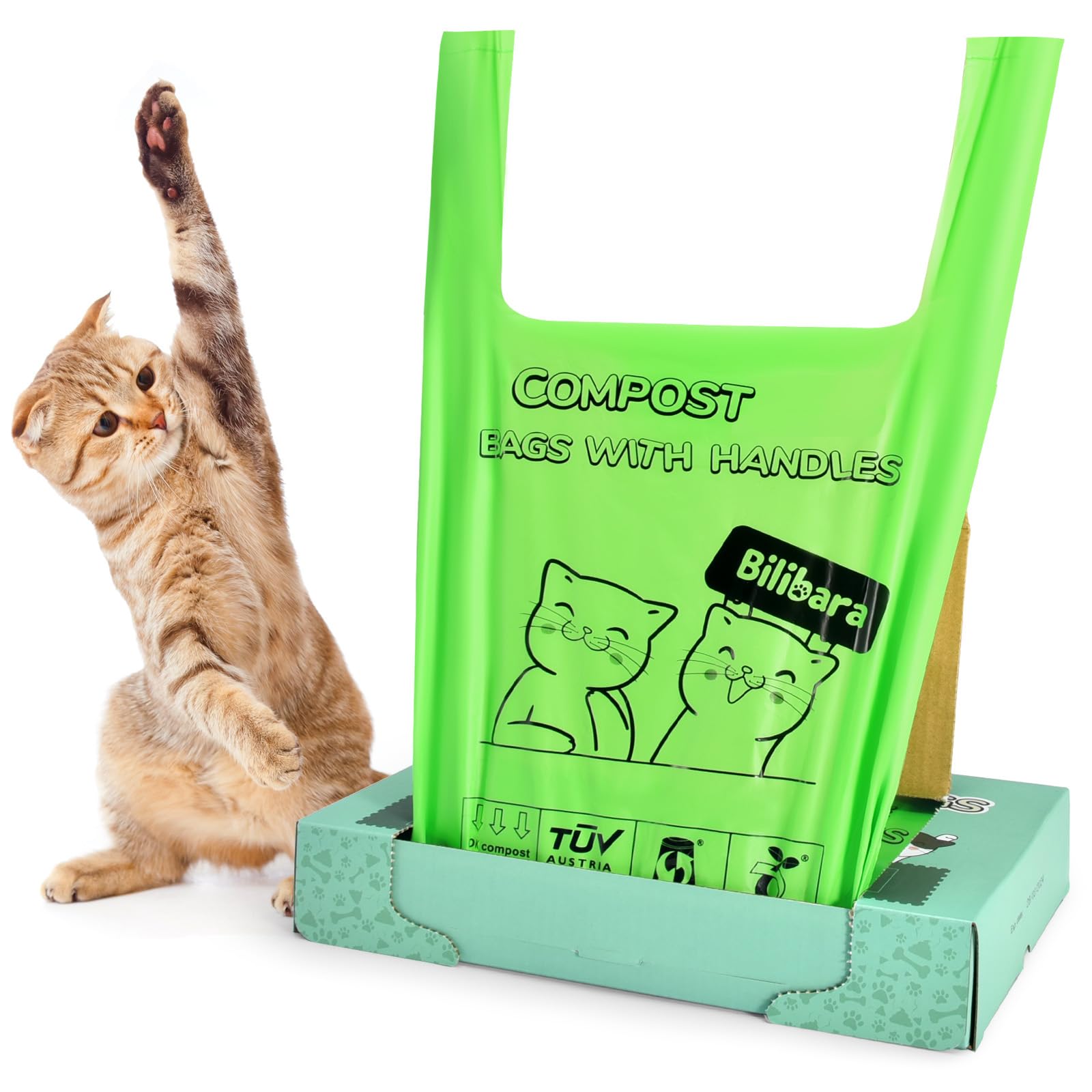 Bilibara Biodegradable Poop Bags For Cat - 110 Count, Durable Cat Litter Bags For Poop With Handles, Scented Poop Bags For Litte