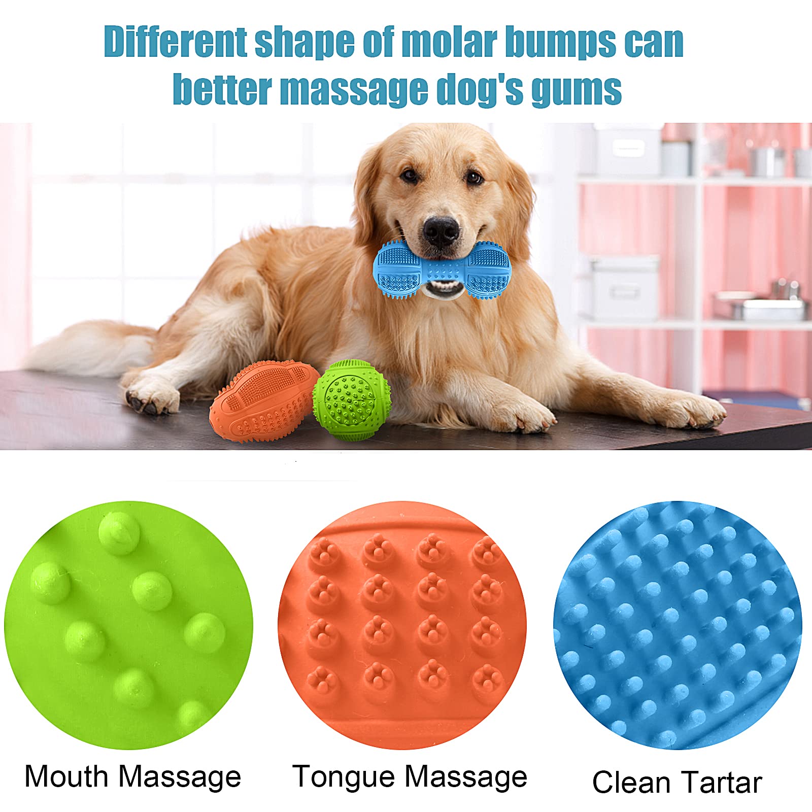 Lukito Dog Chew Toys 3 Pack For Aggressive Chewers, Multifunctional Teeth Cleaning And Gum Massage, Tough Toys With Natural Rubber For Large And Medium Dog