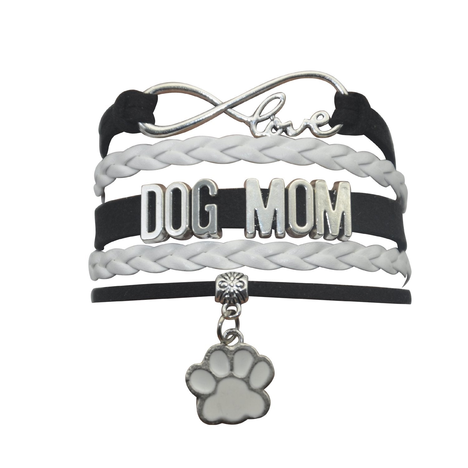 HHHbeauty Dog Mom Paw Bracelet - Memorial Paw Charm Bracelet For Dog Lovers (Black and White)