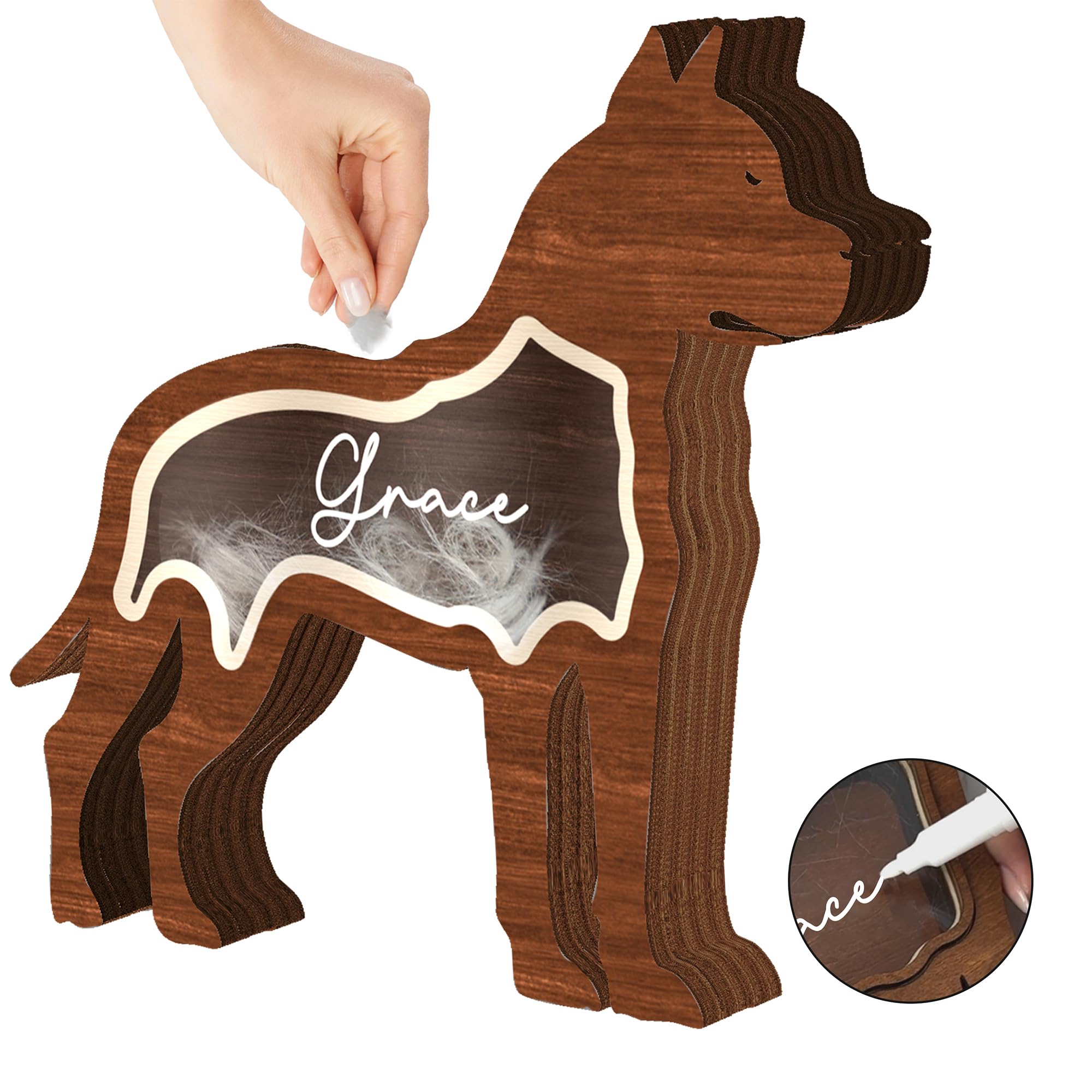 Pitbull Dog Hair Keepsake Box Wooden Pet Fur Gifts For Dog Cat Unique Dog Shape Standable Tabletop Decor Pet Dog Memorial Idea G