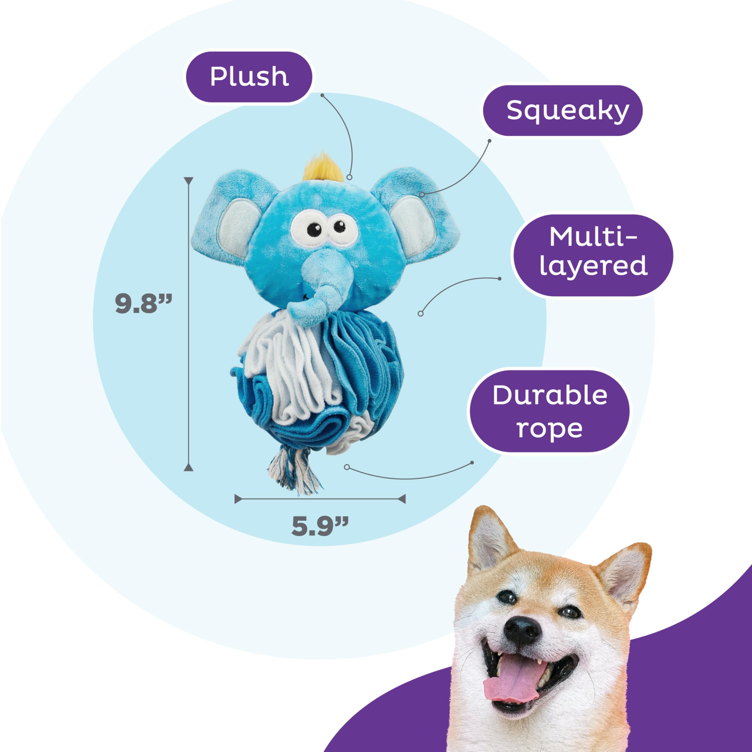 Outward Hound By Nina Ottosson Stuff N' Snuffle Plush Snuffle Ball Dog Puzzle, Elephant, Blue