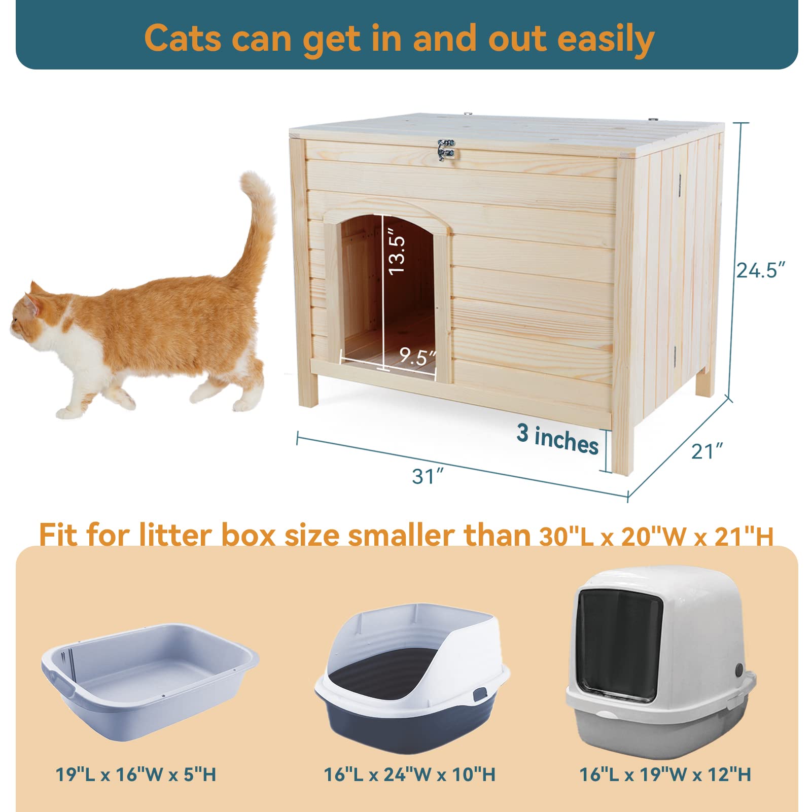 Petsfit Folding Litter Box Enclosure, No Tools Required For Assembly, Cat Litter Box Furniture Hidden, Fit Most Of Litter Box, D