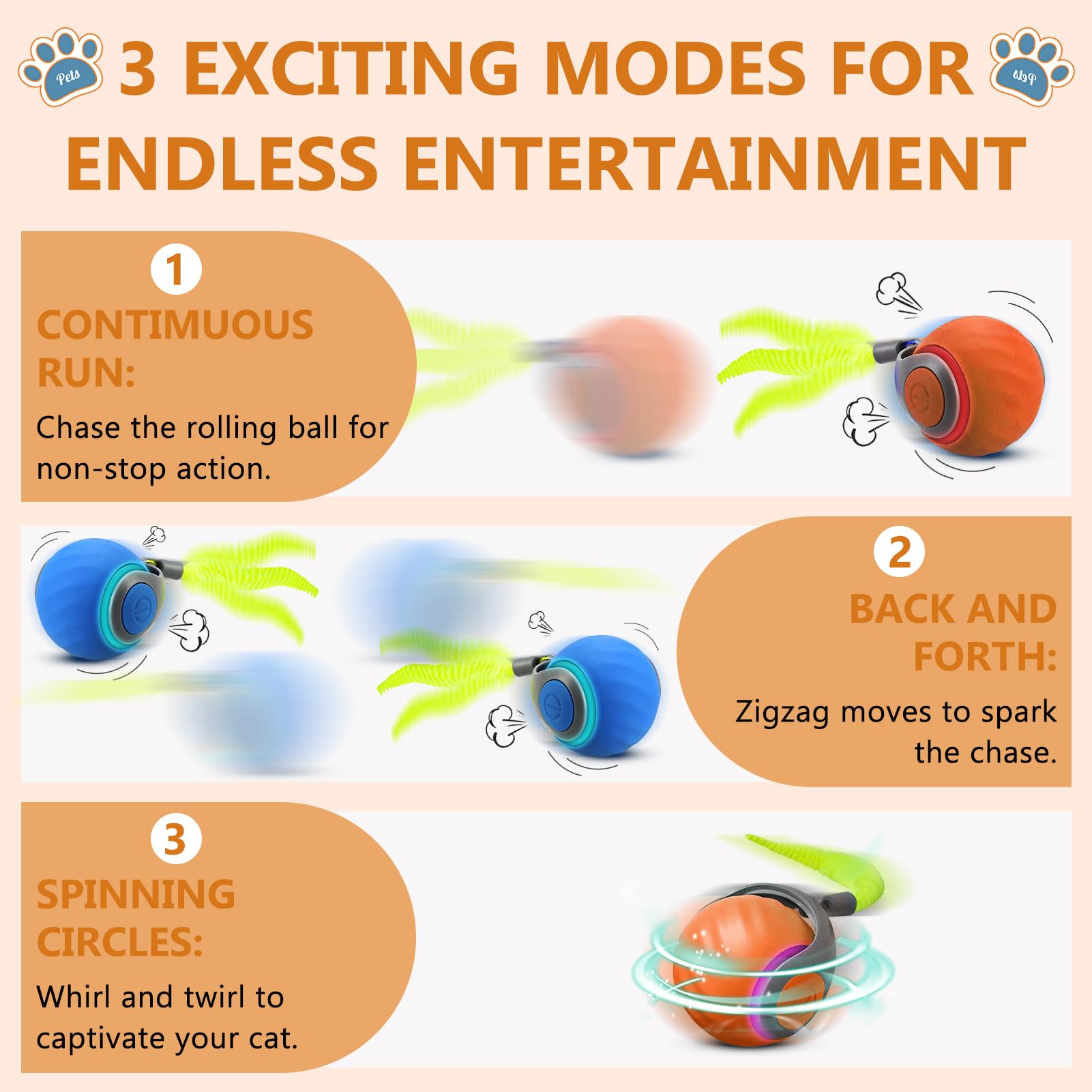 Wjqyfjjs 2Pcs Speedy Cat Toy, 2025 New Generation Interactive Toys For Indoor Cats, Smart Toys Ball, Two Speed Adjustment, Autom