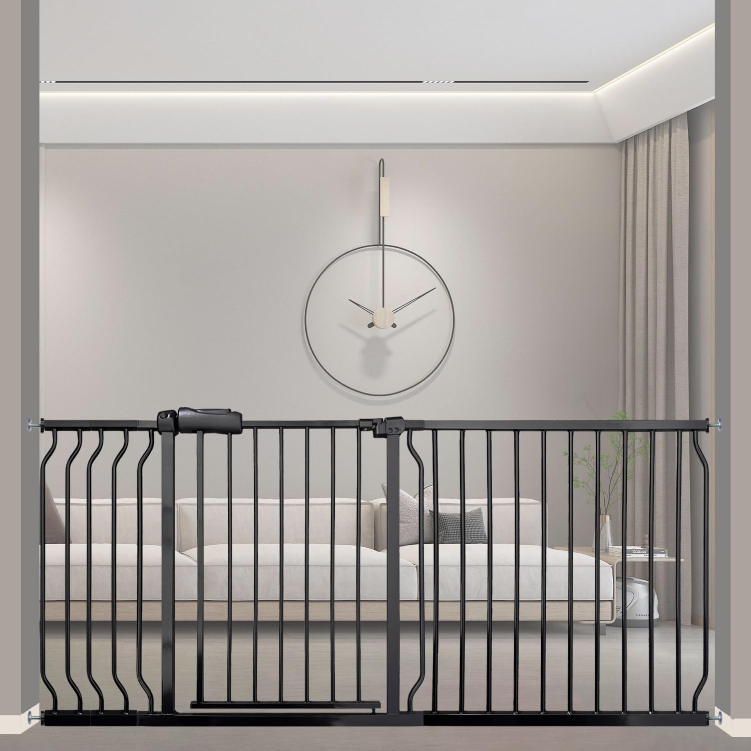 Vothco Wide Baby Gate 67-71.5 Inch Heavy Duty Steel Safety for Stairs, Pressure-Mounted Indoor Dog, No Drilling, Modern Home Des