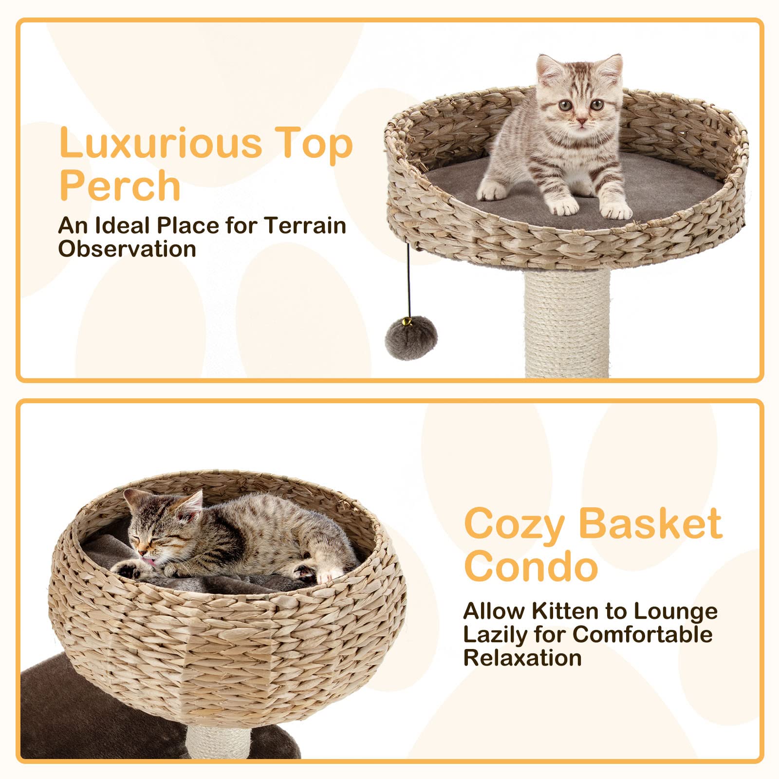 Petsite 41 Inch Modern Cat Tree For Indoor Cats, Multi-Level Cat Tower With Scratching Posts, Hand-Made Wicker Cat Condo & Top P