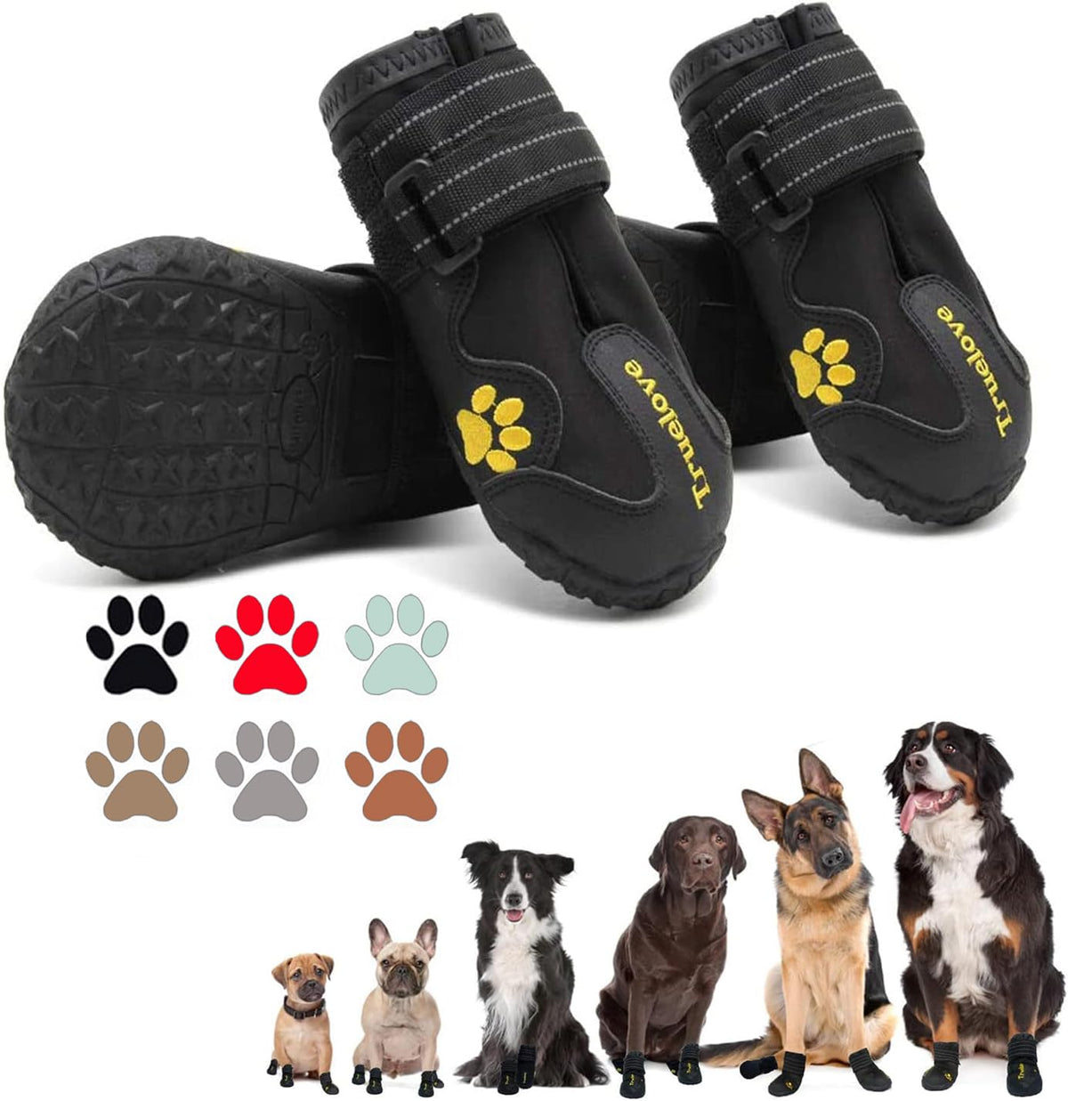 Expawlorer Anti-Slip Dog Shoes Waterproof & Stain Resistant Dog Booties With Reflective Straps For Outdoor Hiking, Black, Size 8: 3.19'X3.03' (L*W) (Pack Of 4)