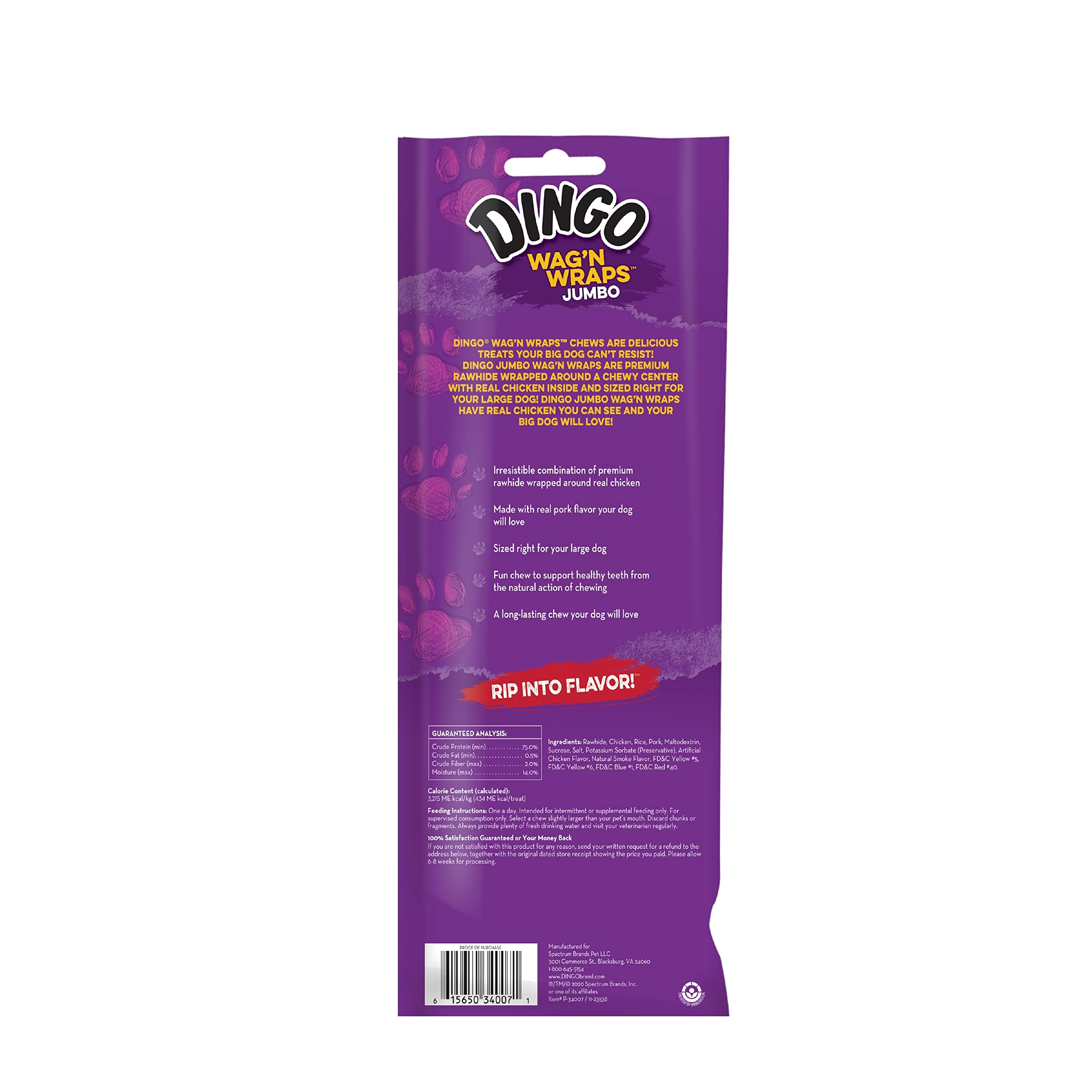 Dingo Wagn Wraps Jumbo Rawhide for Large Dogs, 2-Count