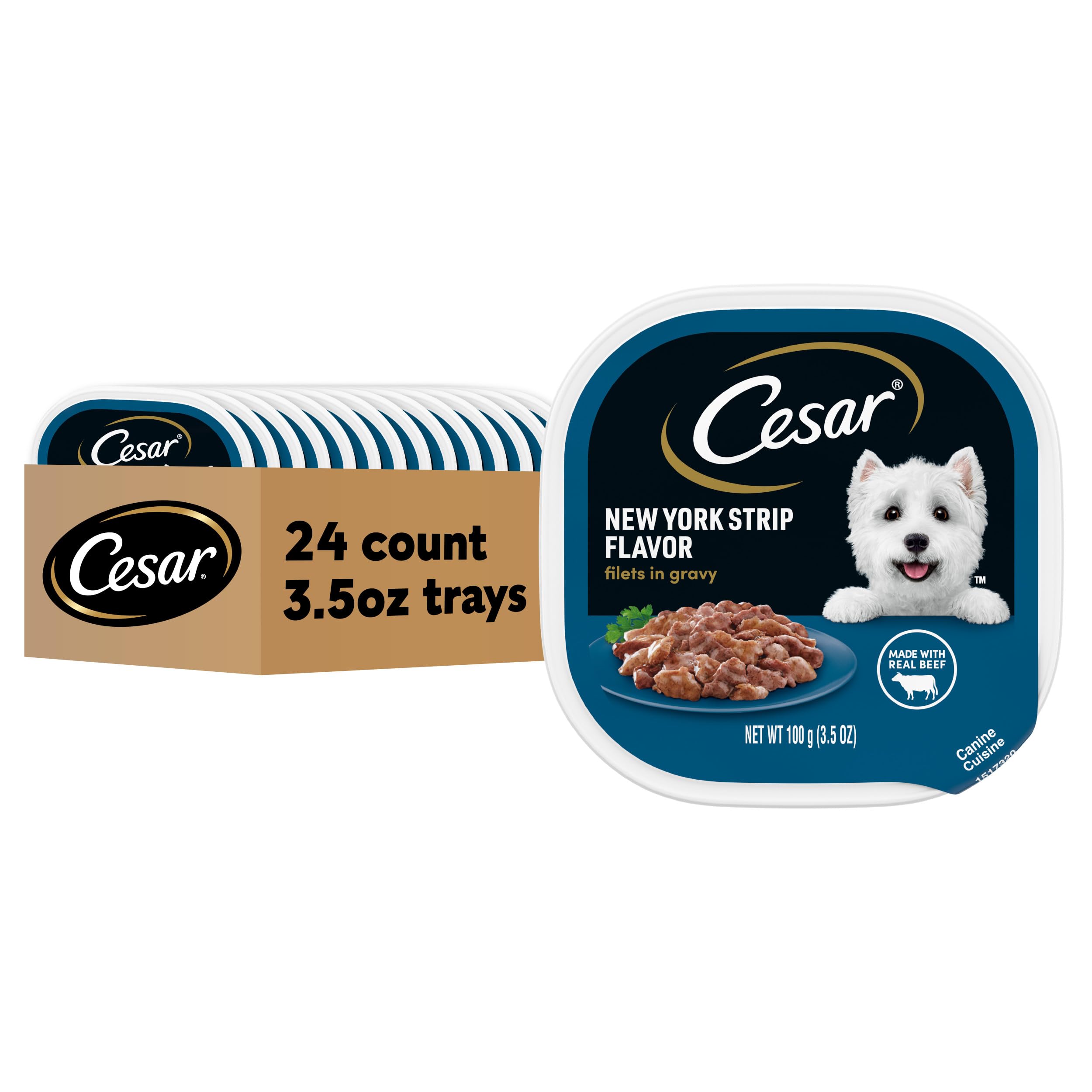 Cesar Filets in Gravy Adult Wet Dog Food, New York Strip Flavor, 3.5 oz. (24 Count, Pack of 1)