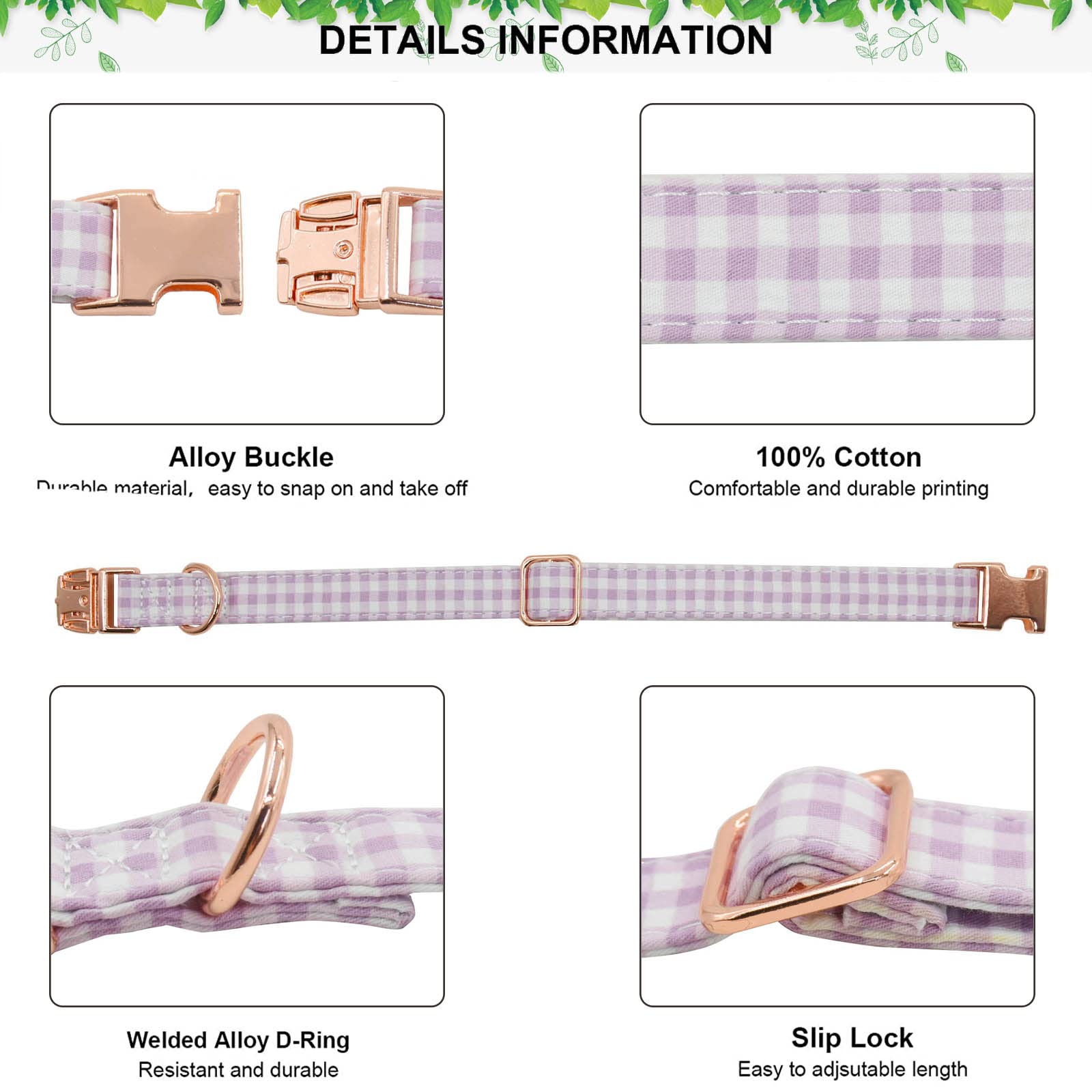 Metal Buckle Dog Collar, Durable Adjustable Dog Collar Soft For Small Medium Large Dogs (Purple Plaid, L(15-23In)