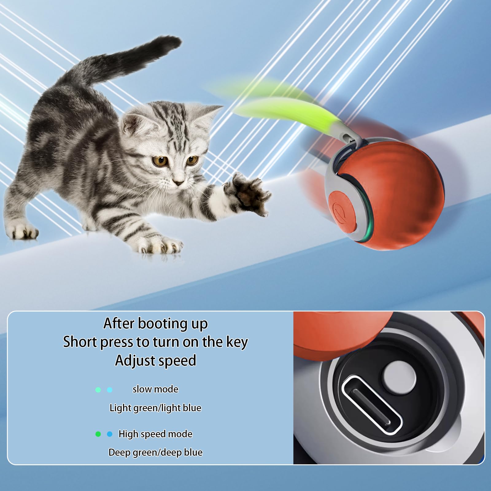 Oiuyamn Interactive Cat Toy Ball, Automatic Moving Cats Ball Toy With Feather, Indoor Smart Cat Toys, Motorised Cats Balls Toy F