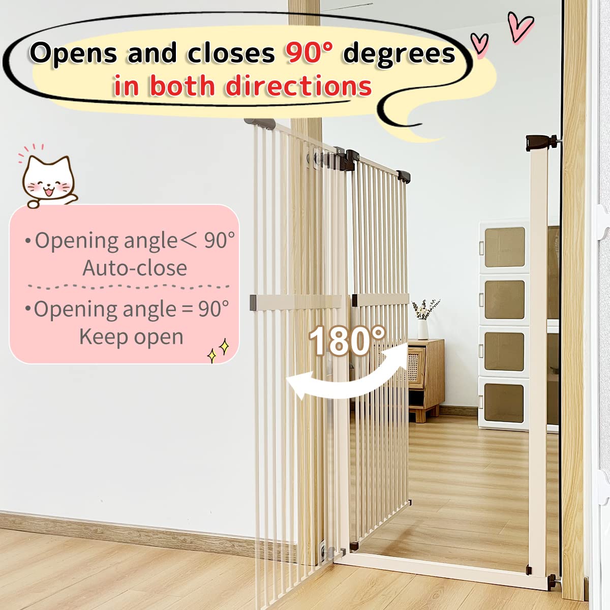 Lumizone Extra Tall Cat Gate 61.02' High Pressure Mounted Extra Wide 34.06'-38.38' (17Sizes) 1.37' Gap No Drilling Auto-Close Tall Pet Gate For Dogs (Cream, 34.06'-38.38'/86.5-97Cm)