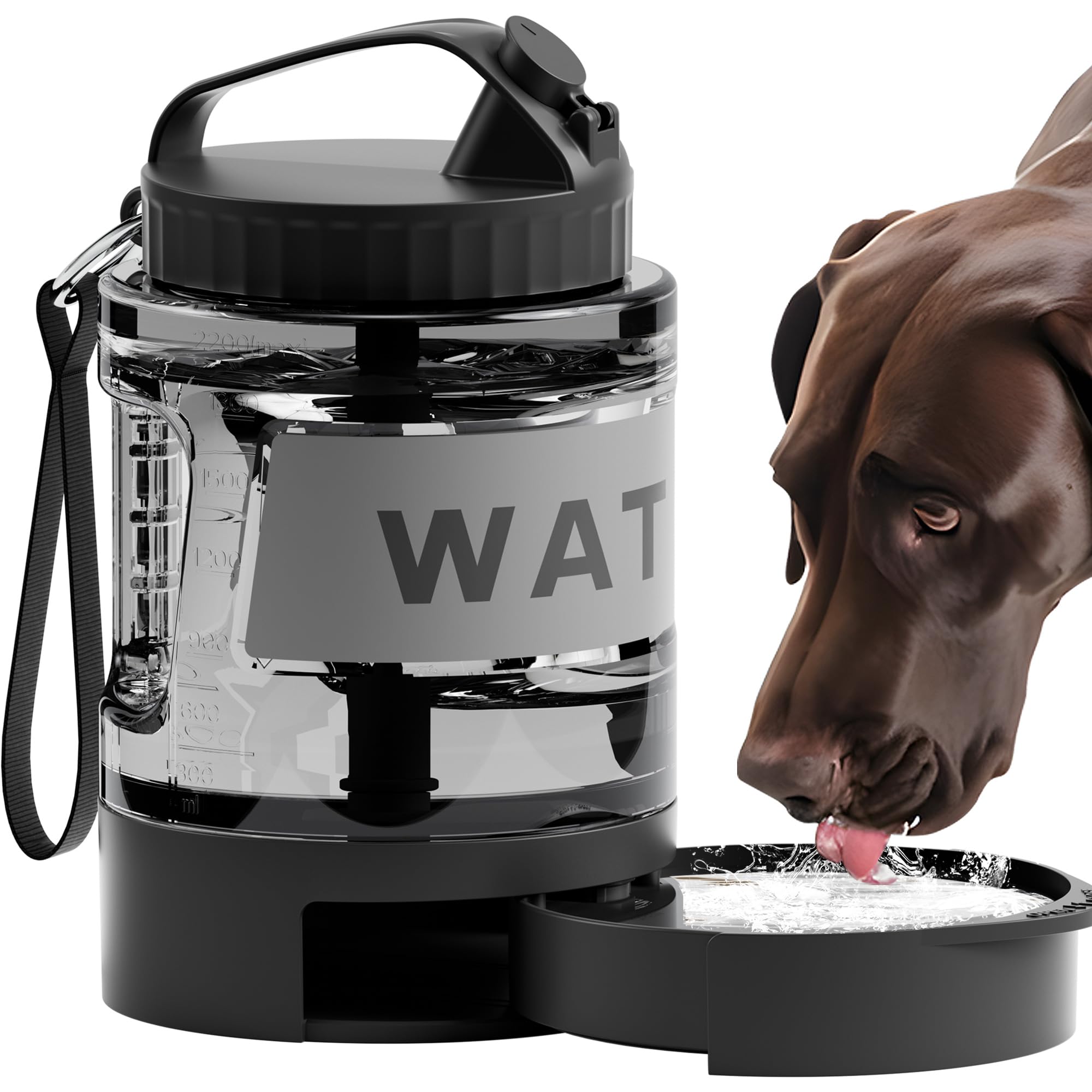 77oz Dog Water Bowl Dispenser,Dog Camping Essentials Large Dog Water Bottle with Pull-Out Drinking Bowl,Portable Travel Water Bo