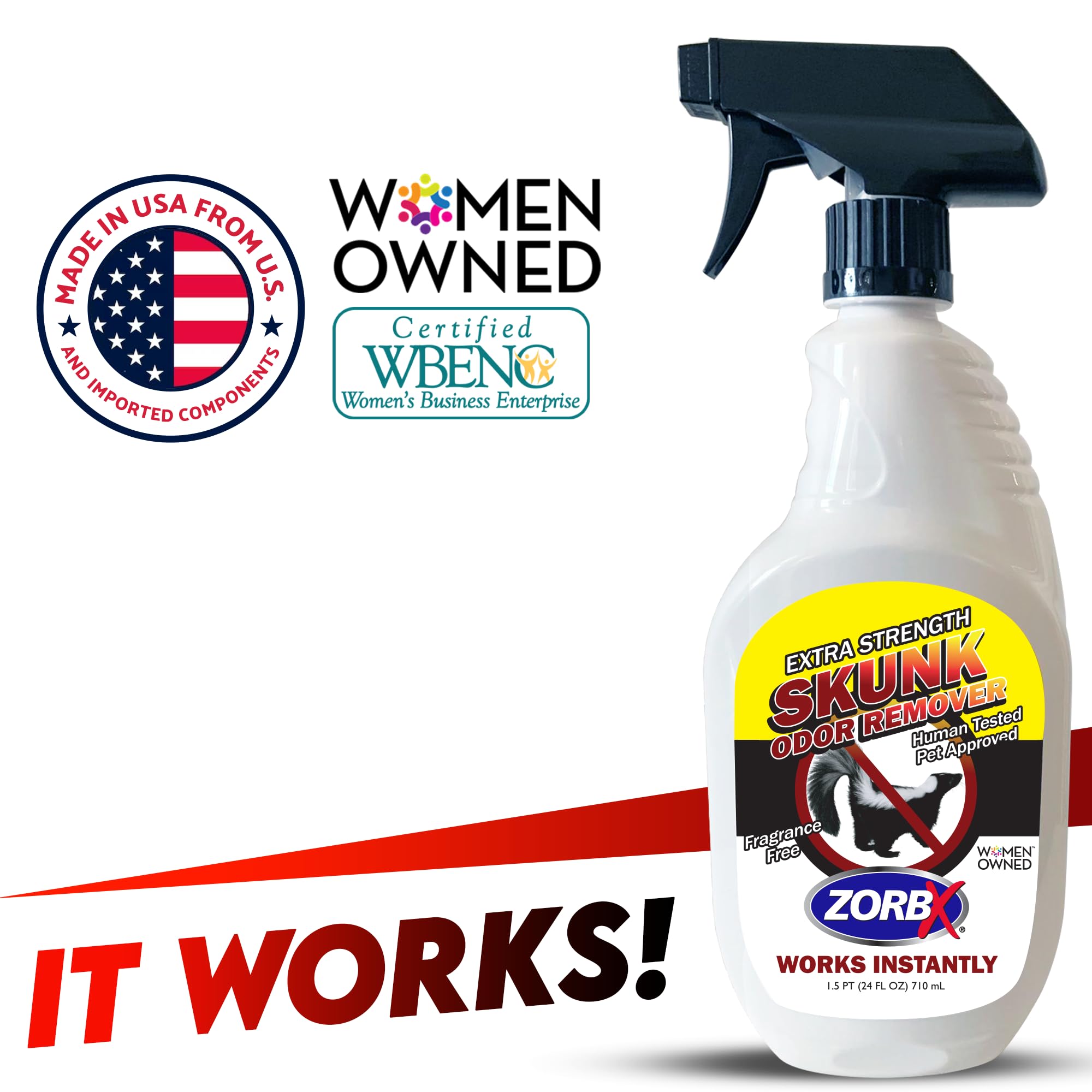 Zorbx Unscented Skunk Odor Remover Spray - Fast Acting Skunk Smell Removal | Extra Strength Skunk Odor Eliminator For Dogs, House, Home, Car, Clothes & Furniture (24 Fl Oz.)