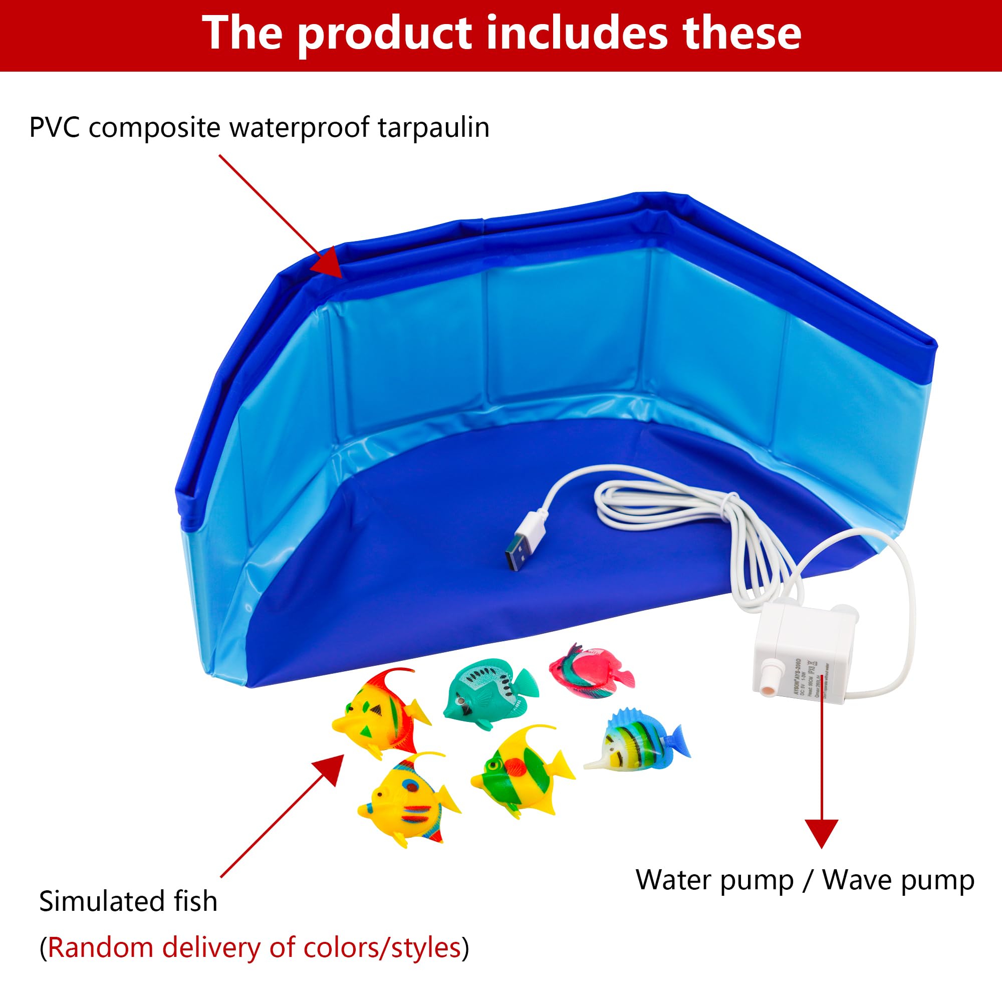 YeulYuuri Cat Pool Interactive Toys, cat Toy Fish, cat and Pool Fish Toys, Red