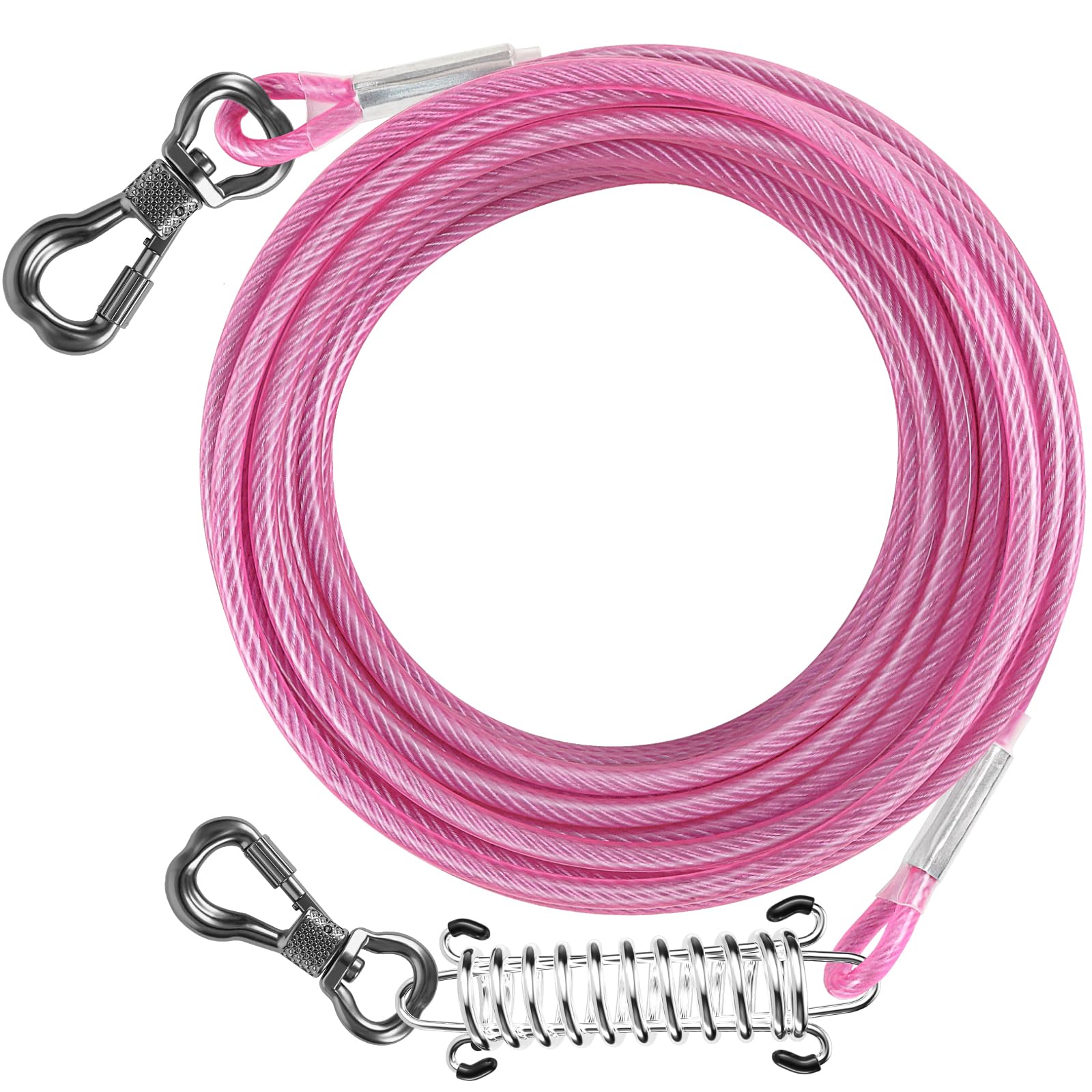 Tresbro Dog Chain For Outside, 30Ft Heavy Duty Tie Out Cable For Dogs Up To 500Lbs, Reflective Dog Leads For Yard With Spring An