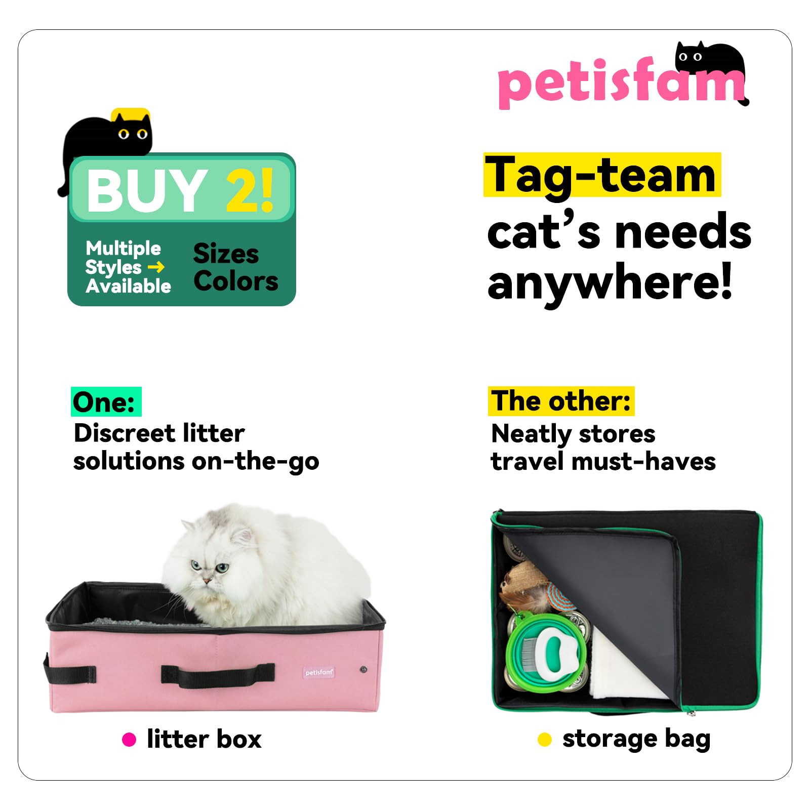 Smell-Contained Portable Cat Travel Litter Box with Zipped Lid to Keep Odor and Litter Contained. Lightweight to Carry to Anywhe
