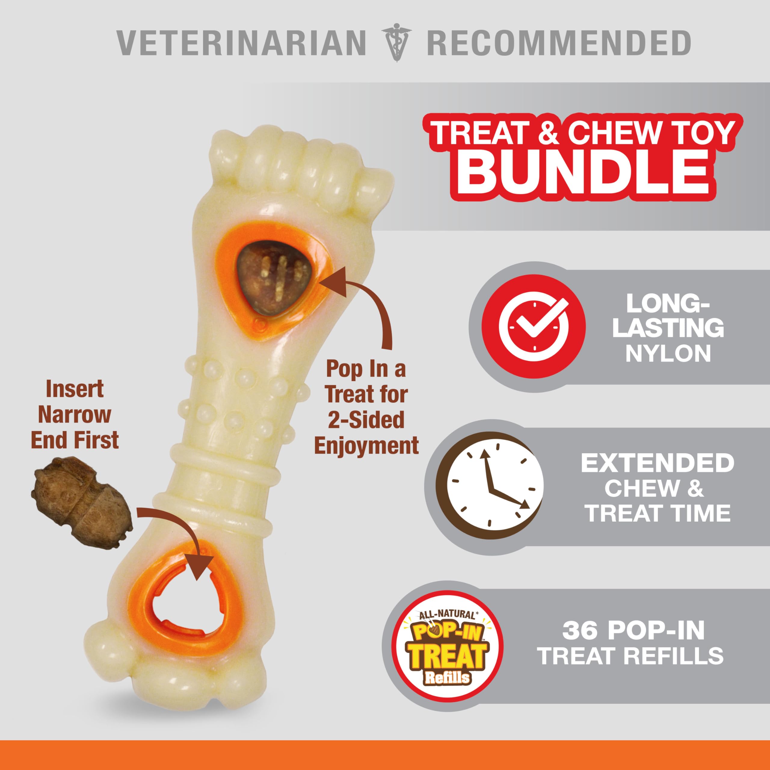 Nylabone Power Chew Knuckle Bone & Pop-in Dog Treat Toy Combo with Chicken Flavor Treat Refills, Chew Toy for Aggressive Chewers