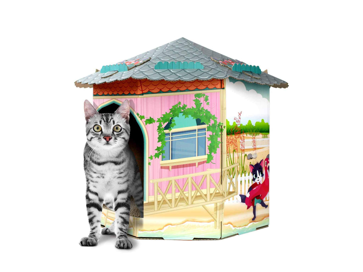 American Cat Club Cat House With Scratcher & Catnip Included - Beach Cottage