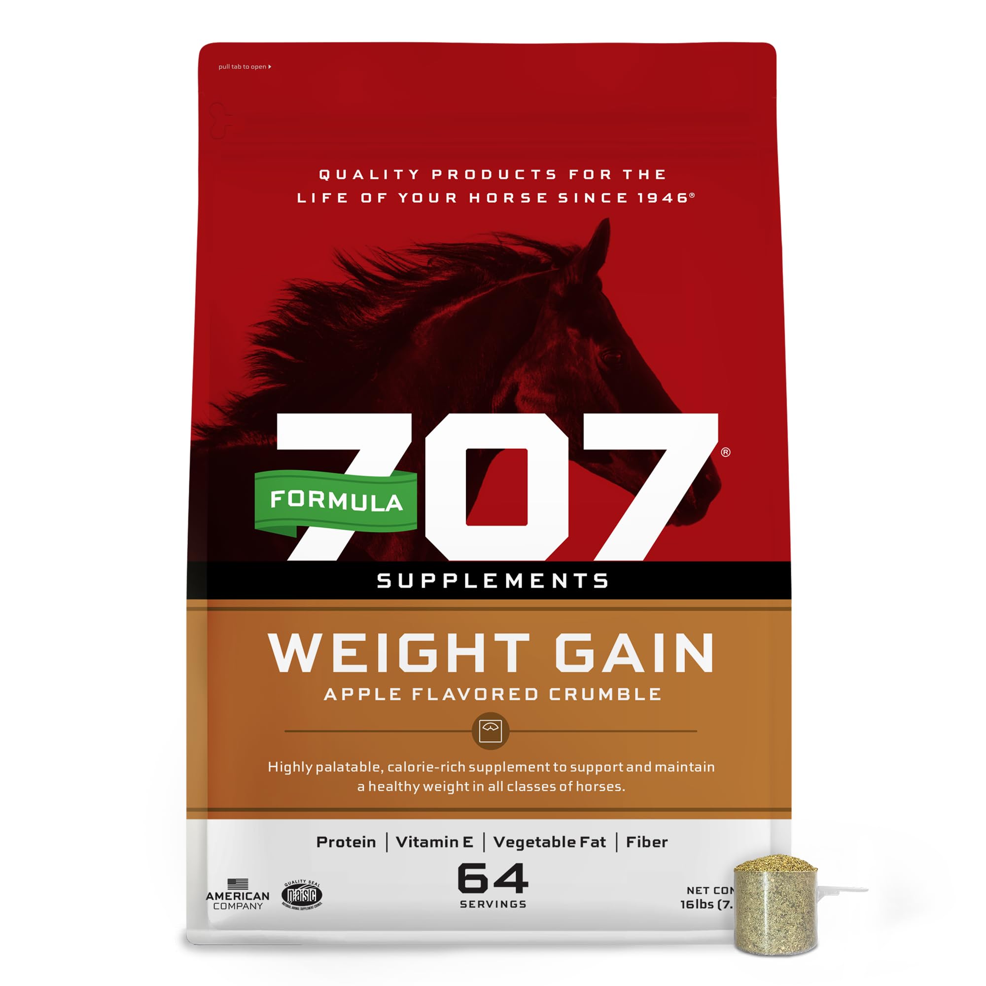 Formula 707 Weight Gain Powder Equine Supplement, 16lb Bucket - Palatable, Calorie-Rich Nutritional Support for Hard-to-Keep and