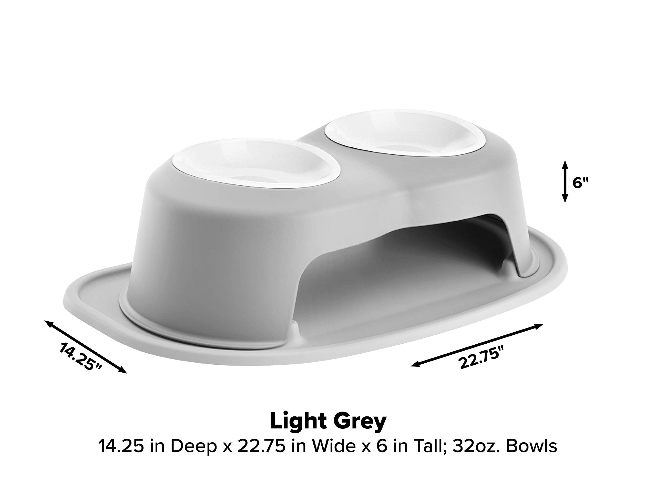 Weathertech Double High Pet Feeding System W/Plastic Dog/Cat Bowls - 6 High Stand Light Grey (Pdhc3206Lglg)