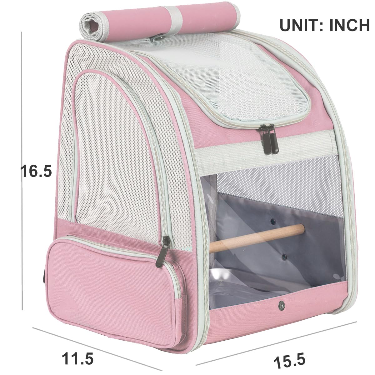 Orizzp Bird Carrier Backpack With Wooden Stand Perch, Bird Travel Carrier Backpack (Pink, Bird Backpack)