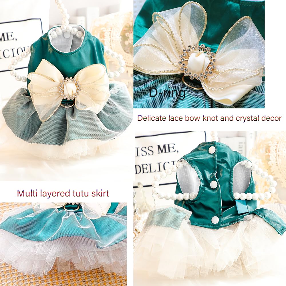 Aniac Retro Dog Tulle Dress With Leash Ring Spring Summer Girl Puppy Clothes For Small Dog Cat Apparel Formal Pet Prom Dress For