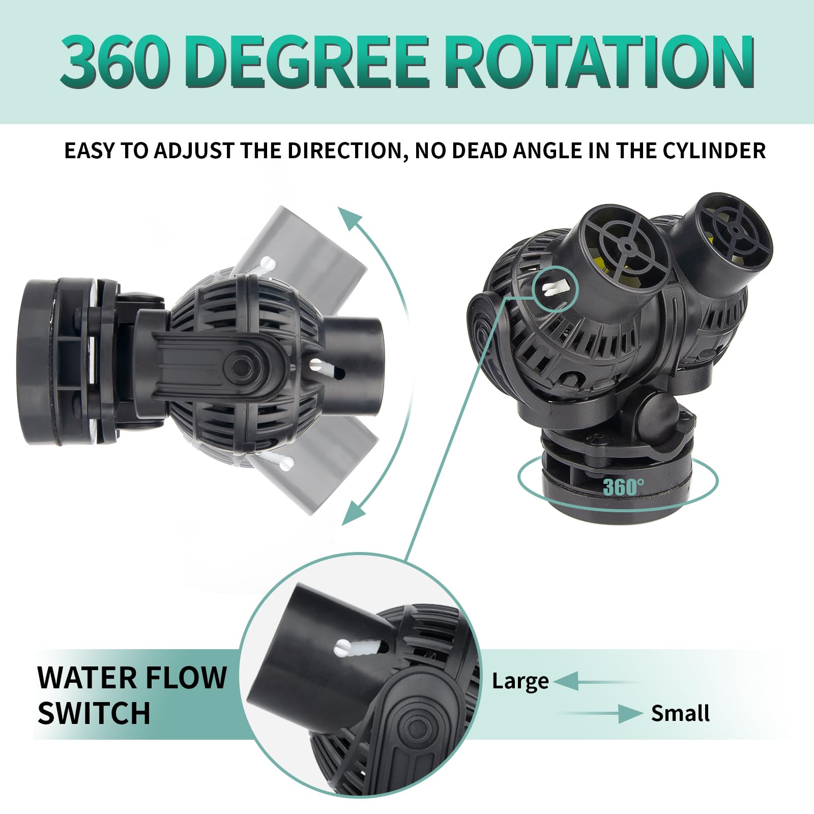 FREESEA Aquarium Circulation Pump Wave Maker Power Head with Magnetic Mount Suction (1600 GPH, Black)