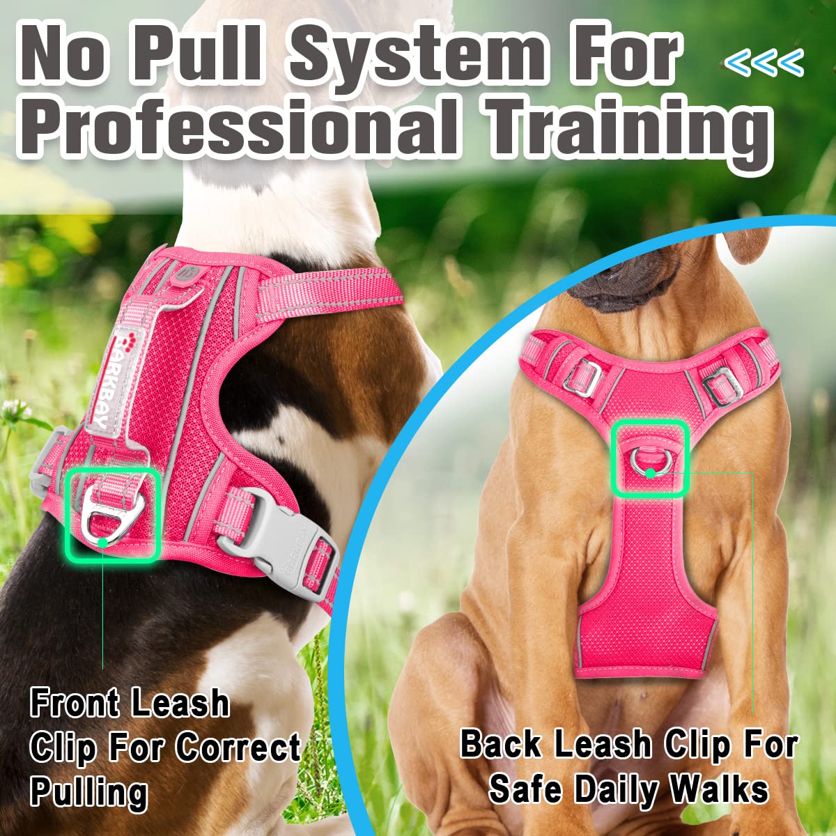 Barkbay No Pull Dog Harness Front Clip Heavy Duty Reflective Easy Control Handle For Large Dog Walking With Id Tag Pocket(Pink,X