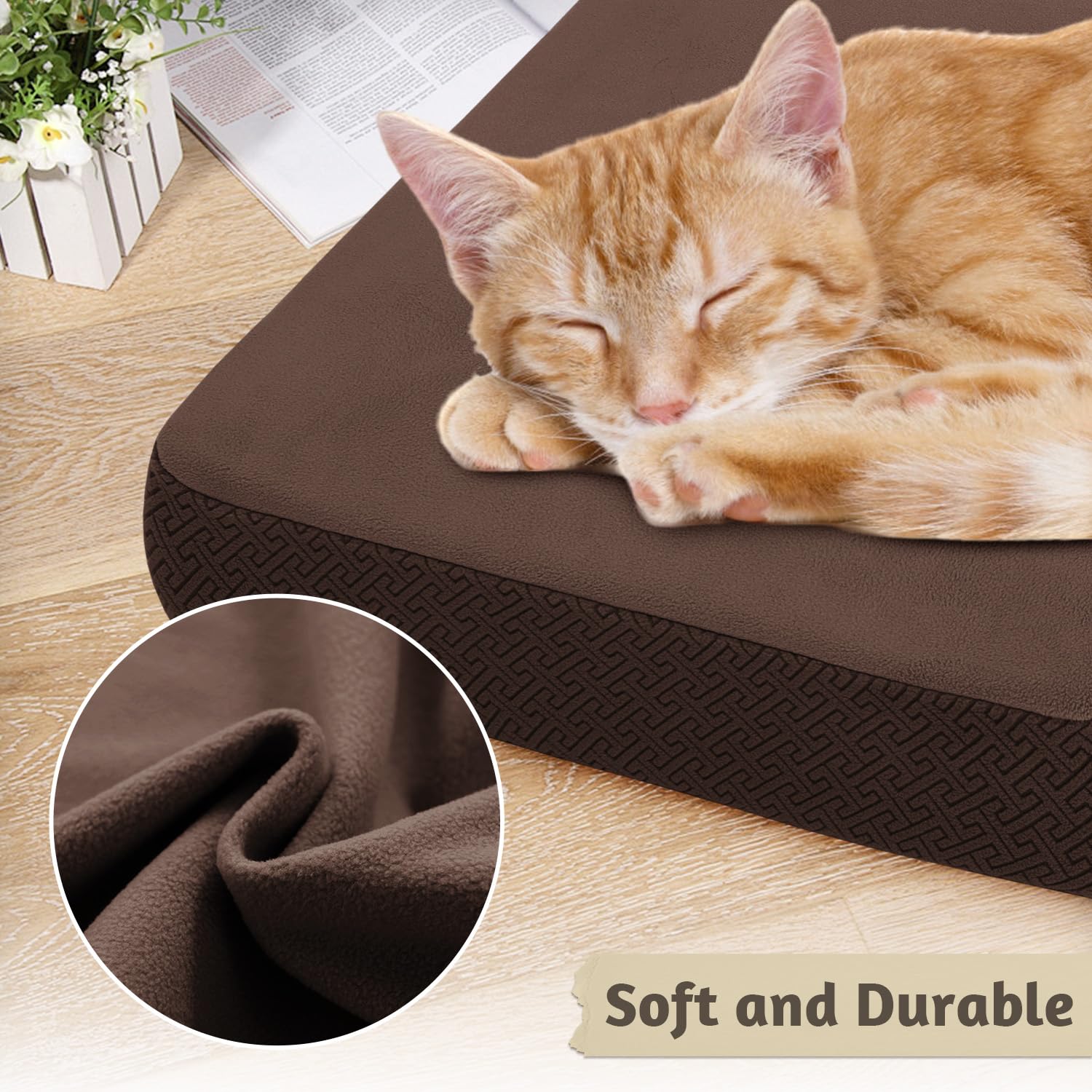 Softown Dog Bed Covers Replacement Washable Dog Bed Waterproof Cover Soft Cover For Dog Cat, Cover Only (Brown, 20X15X6 Inches)