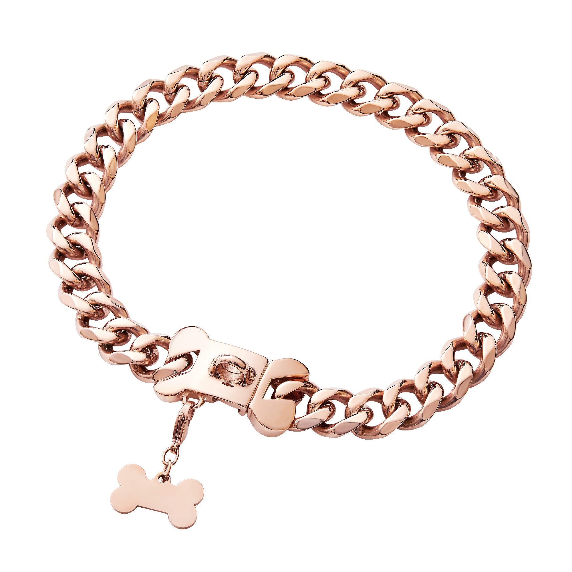Rose Gold Stainless Steel Cuban Link Heavy Duty Dog Collar Necklace ,Small Dogs American Bully French Bulldog Dog Collar With Sa
