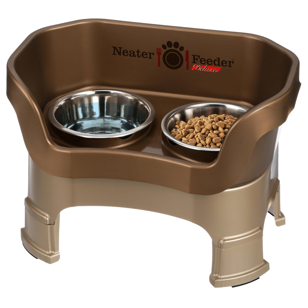 Neater Feeder - Deluxe Model Adjustable Height - Mess-Proof Dog Bowls (Medium, Bronze) - Made in USA - Elevated, No Spill, Non-T