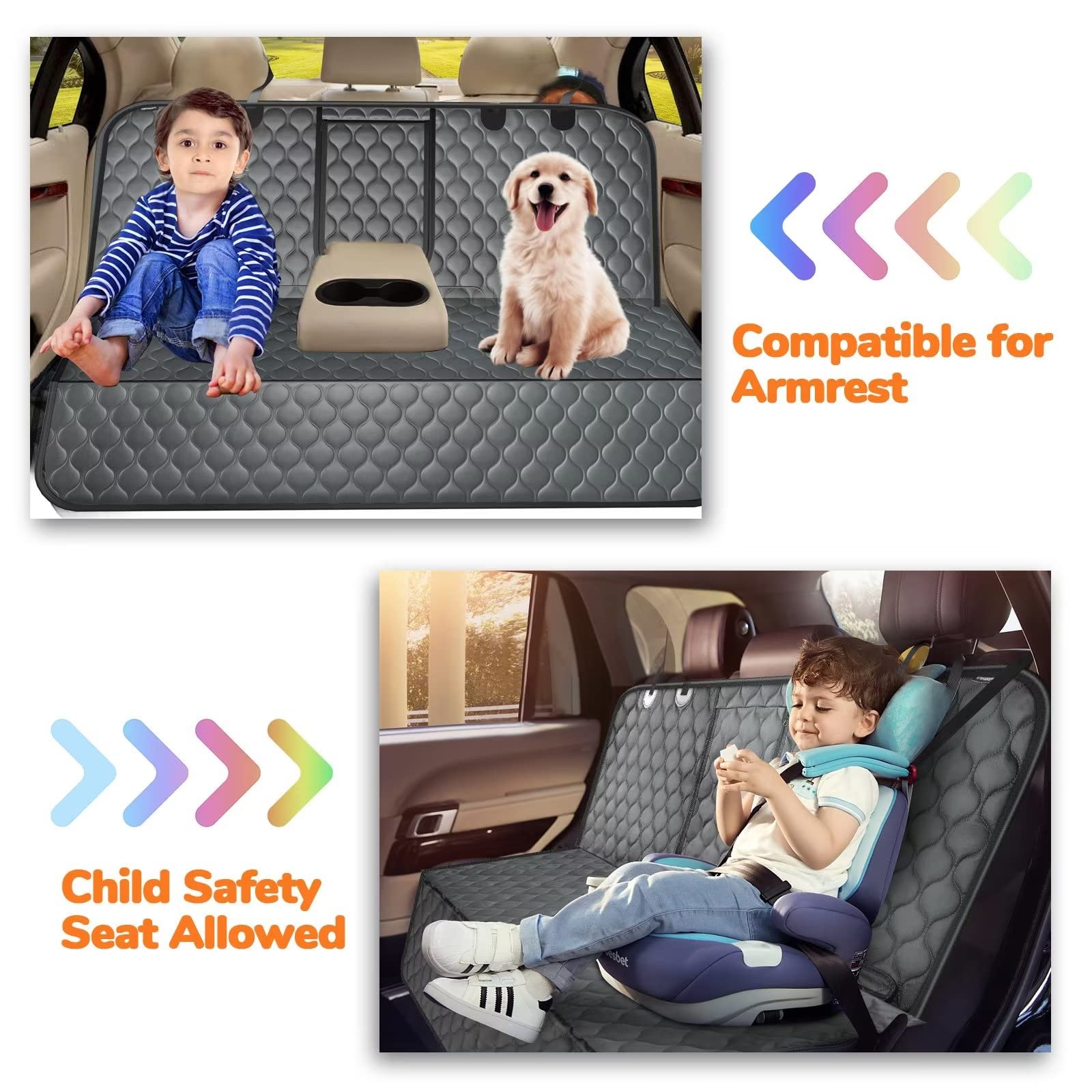 URPOWER Dog Car Seat Cover for Back Seat - Waterproof Dog Bench Cover Fits Middle Armrest for Full Size SUVs & Trucks, Nonslip B