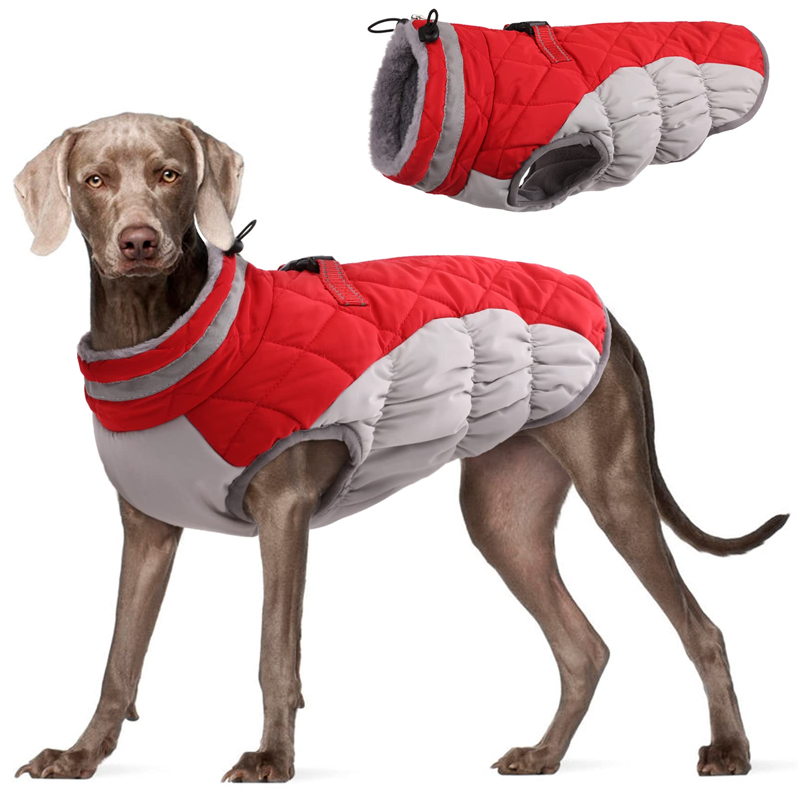 Fuamey Dog Coat - Warm Winter Jacket With Padded Fleece, Reflective, Waterproof & Windproof, Built-In Harness, Red, Xx-Large