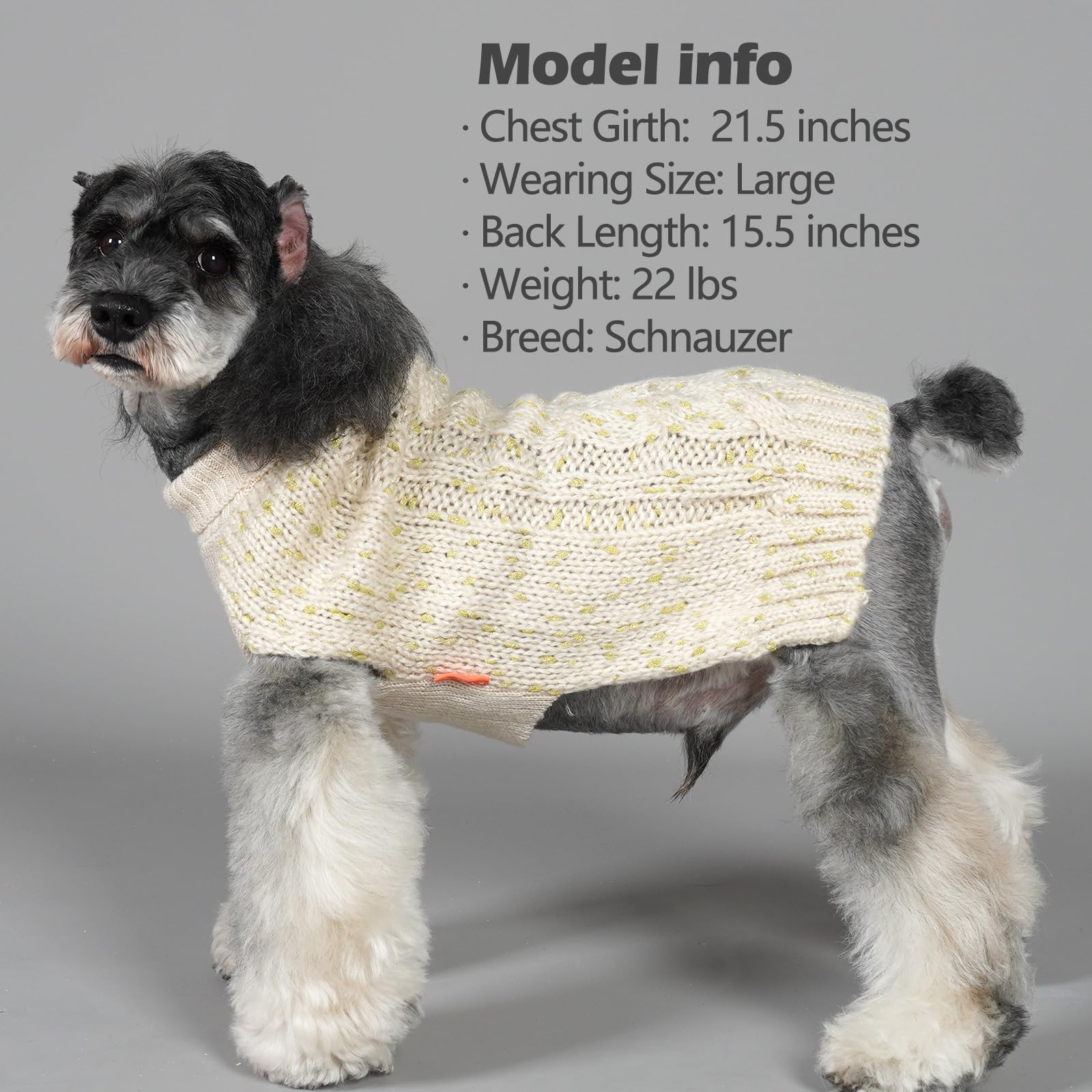 Kyeese Dog Sweaters Turtleneck Beige Small Dog Sweater Knitwear Pullover Warm Pet Sweater With Golden Yarn Decors
