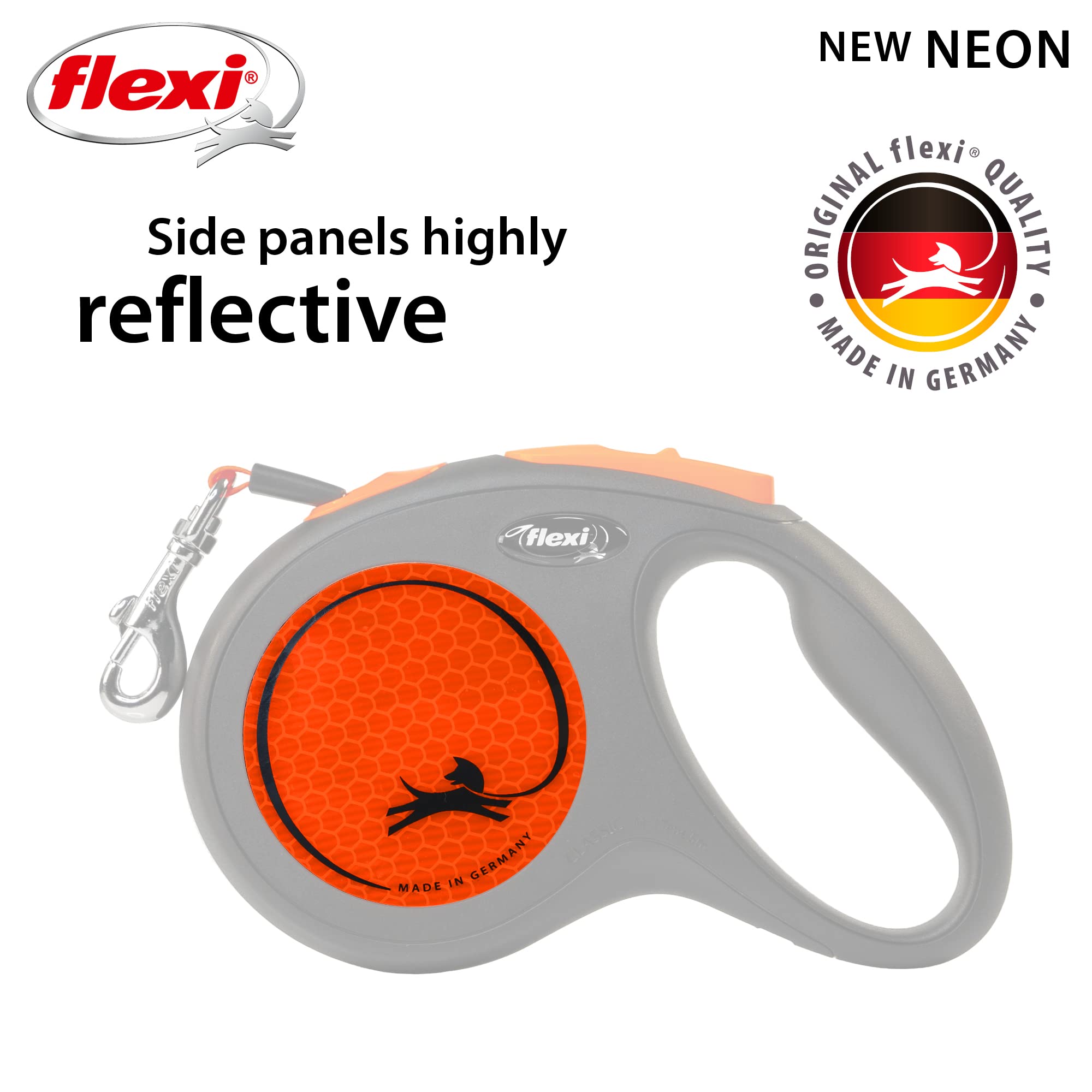 Flexi New Neon Tape Orange Medium 5M Retractable Dog Leash/Lead For Dogs Up To 25Kgs/55Lbs
