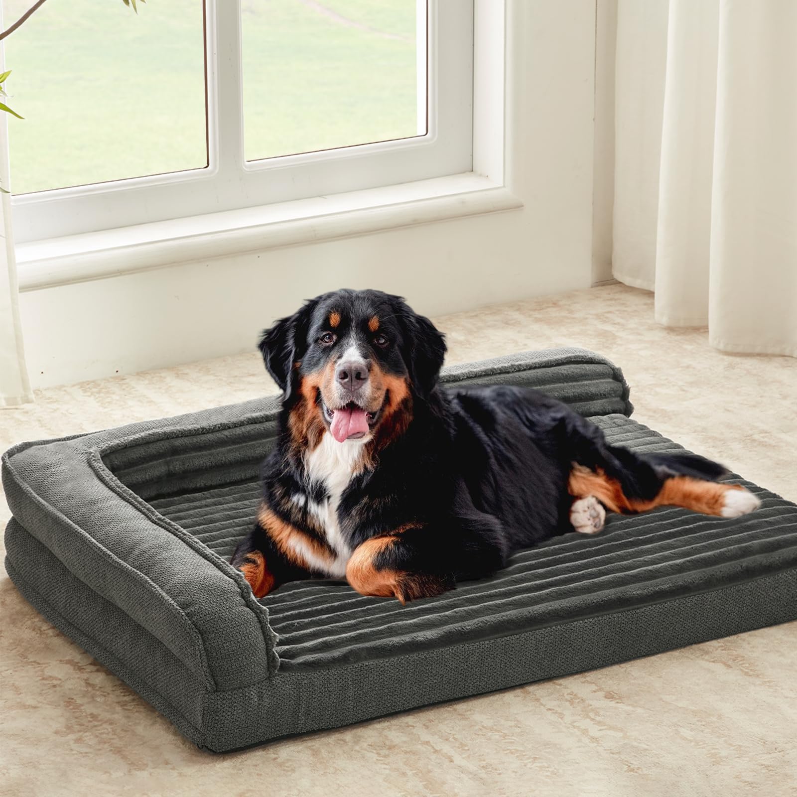 Windracing Orthopedic Dog Beds For Extra Large, Xxlarge Dogs, Waterproof Egg Foam Dog Sofa Bed With L Bolster Sides, Washable Pe