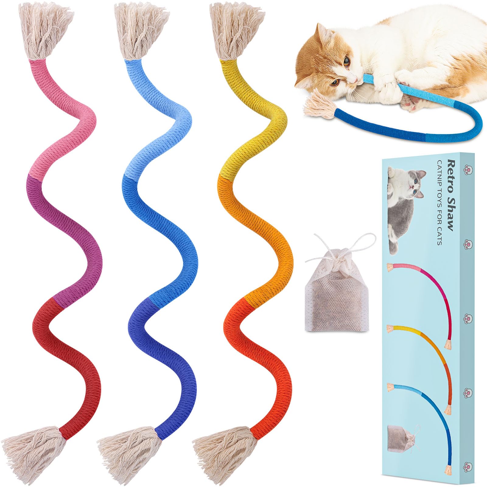 Retro Shaw Cat Toys Chew Rope,3 Pack Catnip Ropes Toy For Indoor Kittens Kitty,Cats String Safe Teeth Cleaning Toy,Interactive C